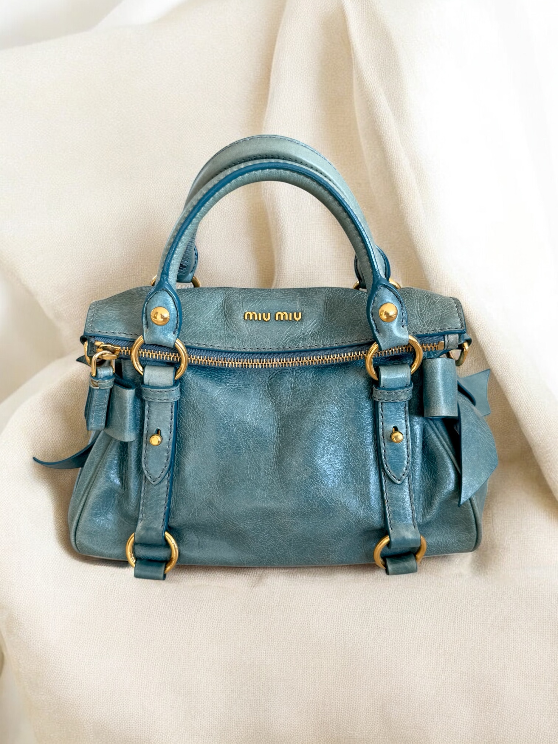 Mini Baby Blue Miu Miu Ribbon Vitello Bag