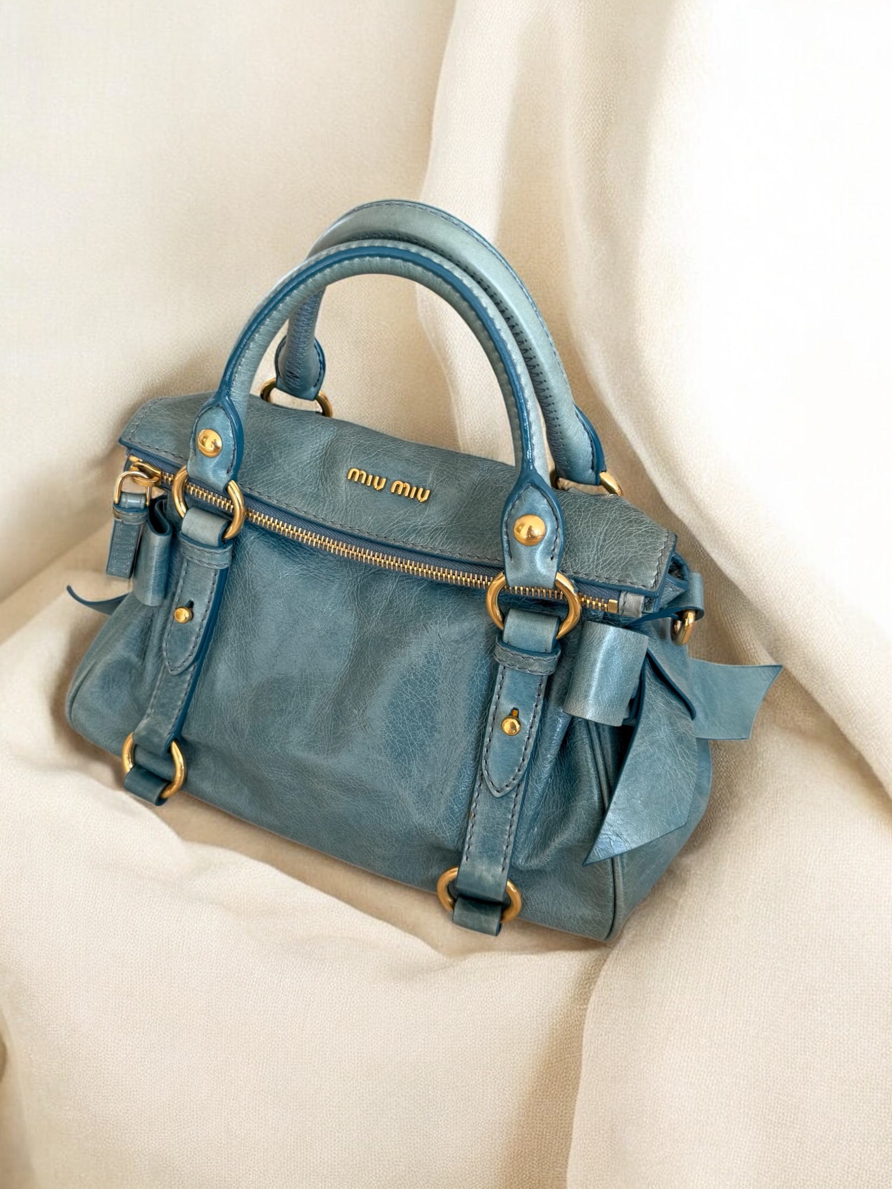 Mini Baby Blue Miu Miu Ribbon Vitello Bag