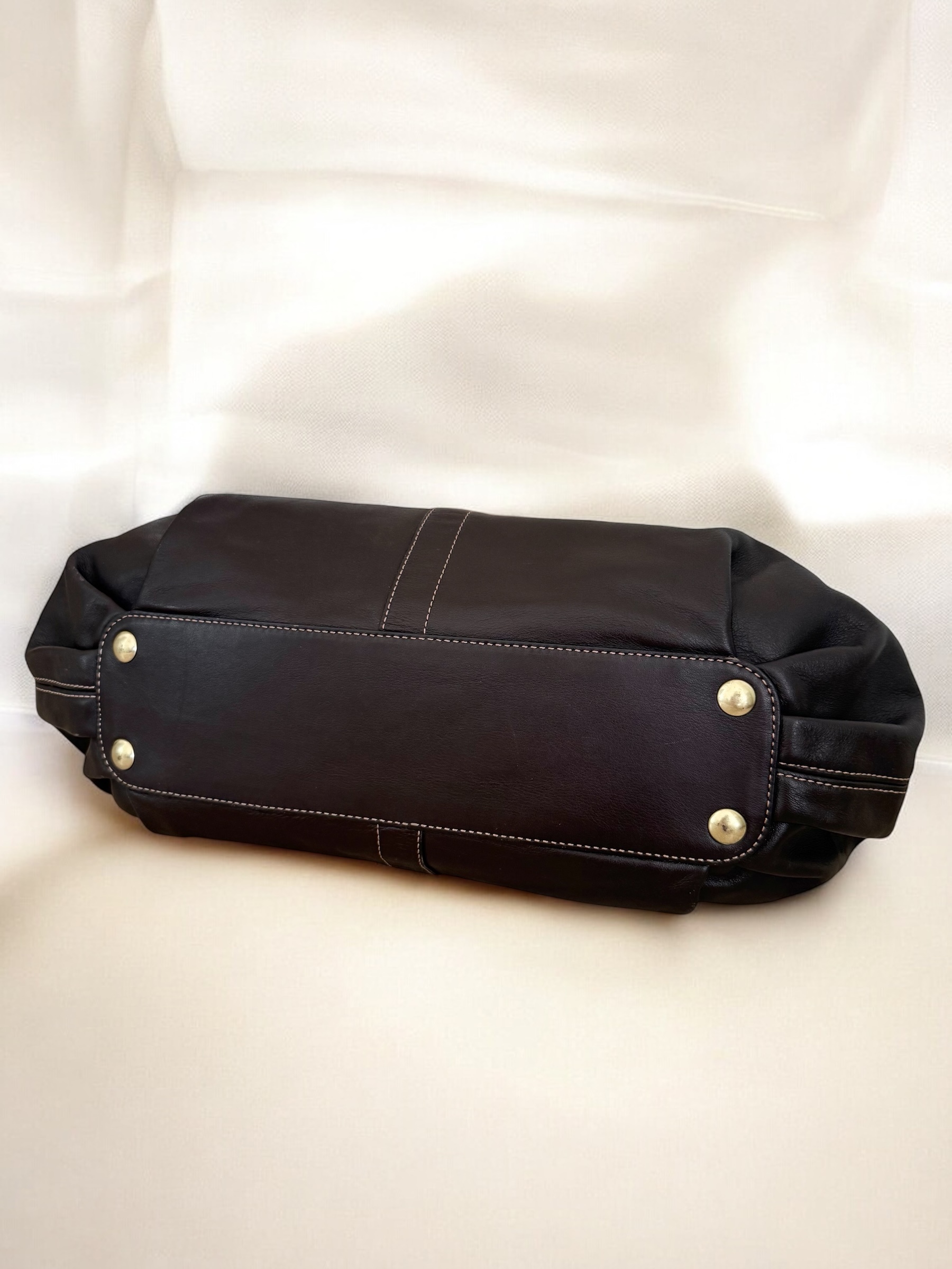 Dark brown belted Coach shoulder tote bag