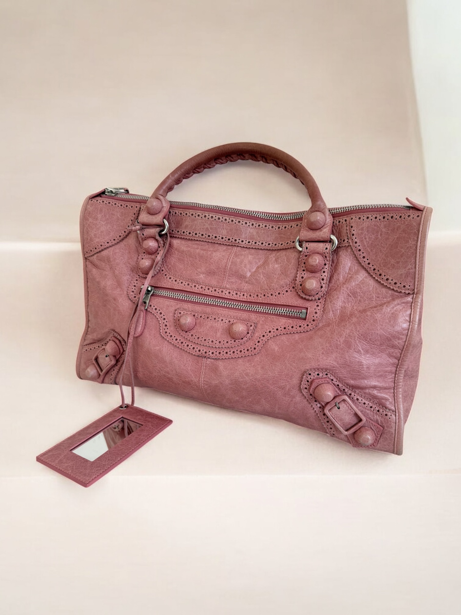 Pink Balenciaga Brogue City Work Bag