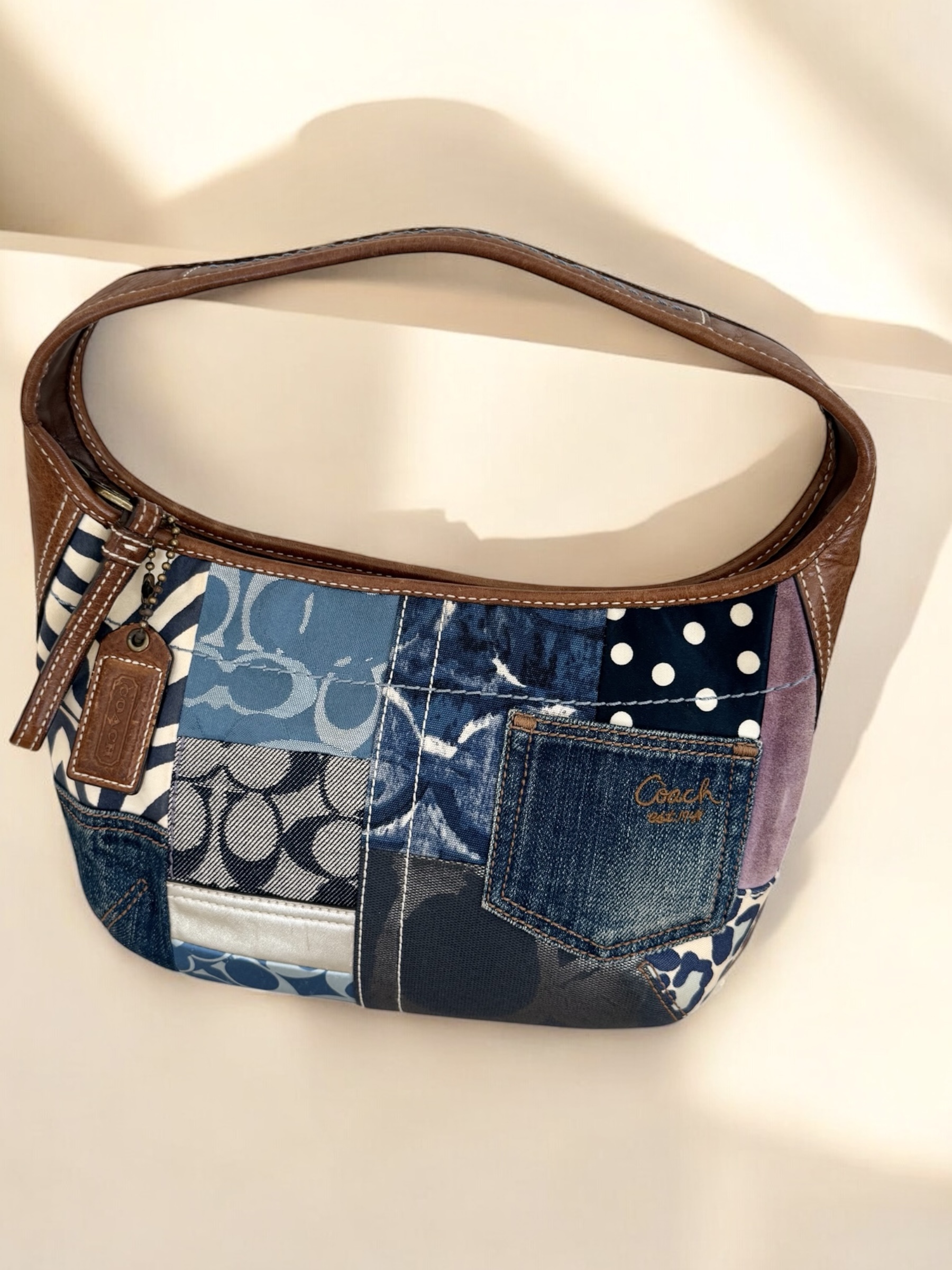 Patchwork denim mini Coach bag