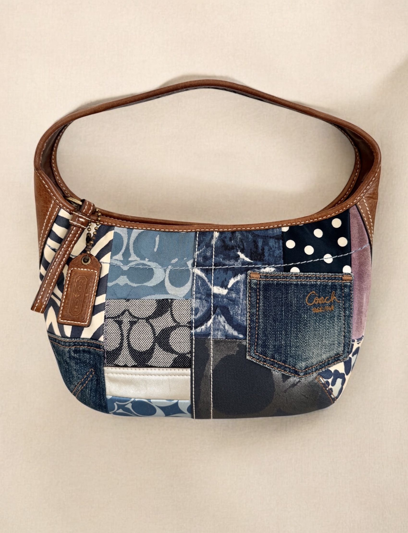 Patchwork denim mini Coach bag