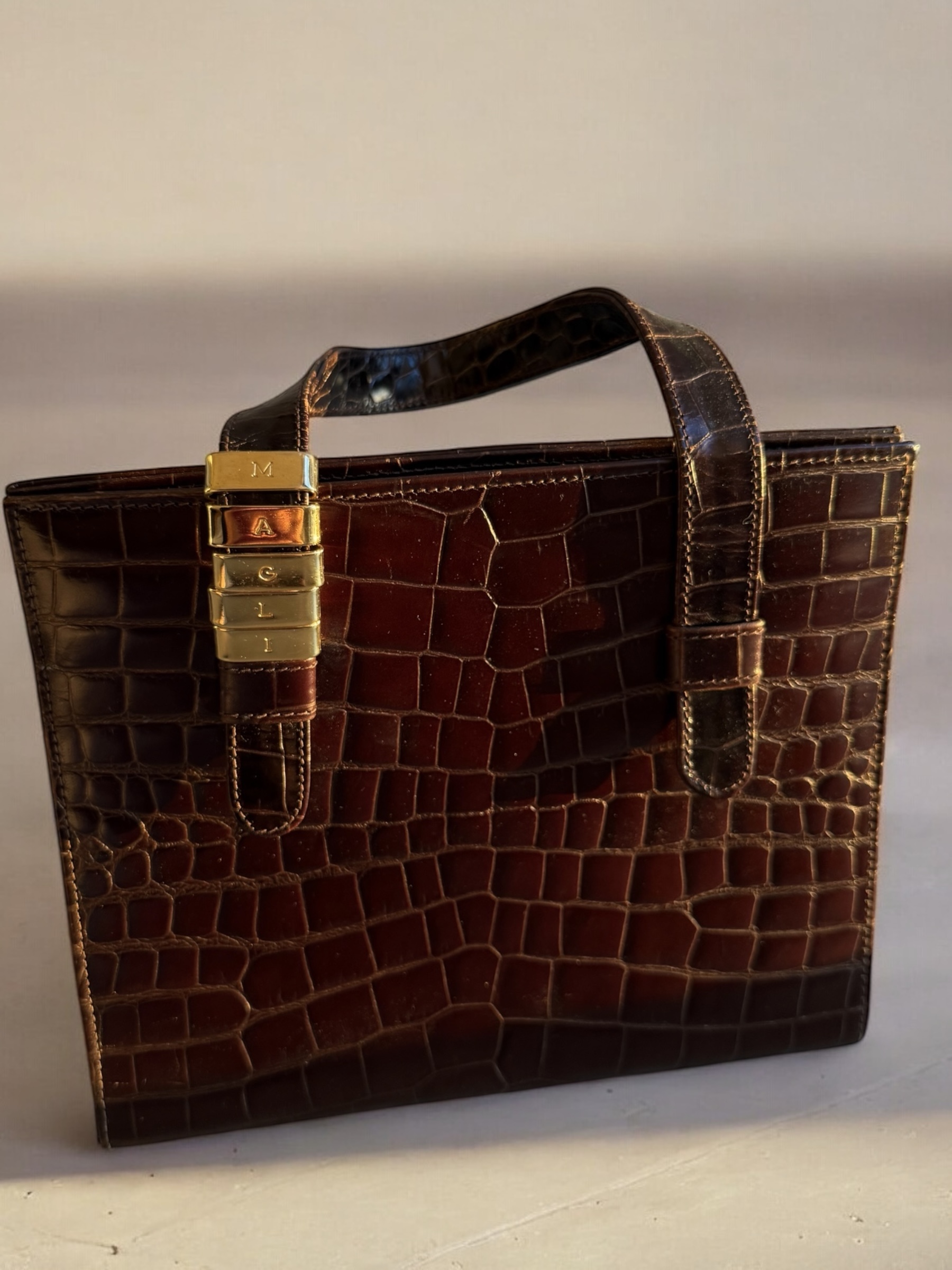 Charmed brown croc Bruno Magli mini tote