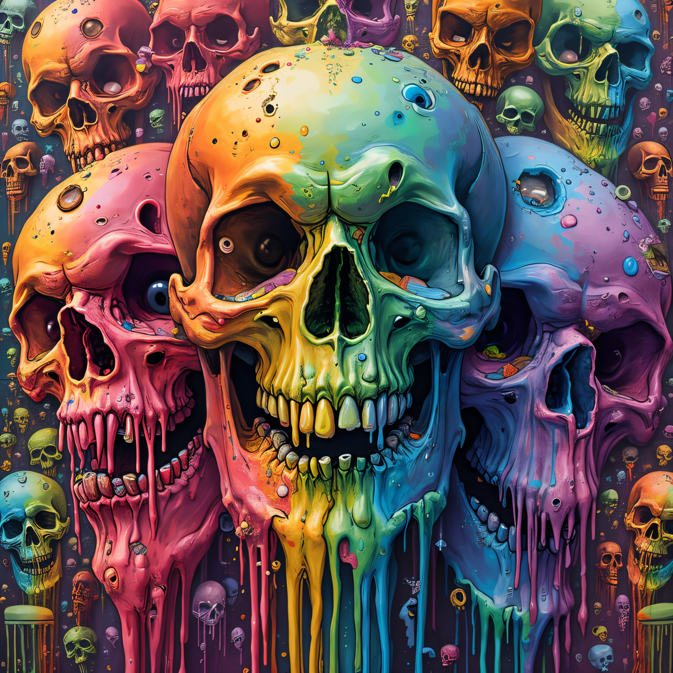 Colorful Dripping Skull Art