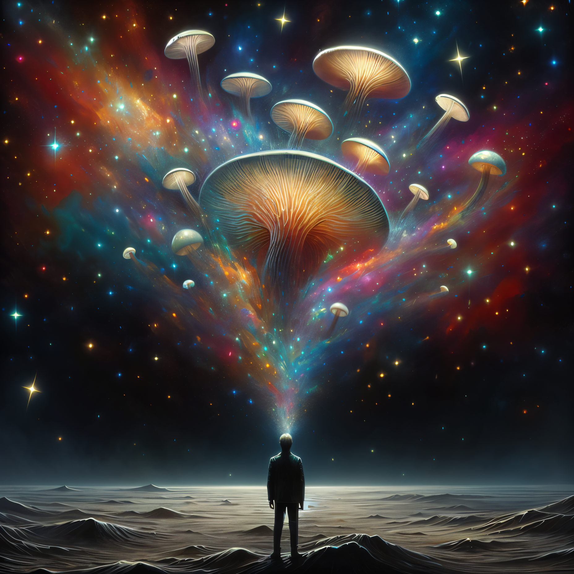 Surreal Cosmic Mushroom Art Poster
