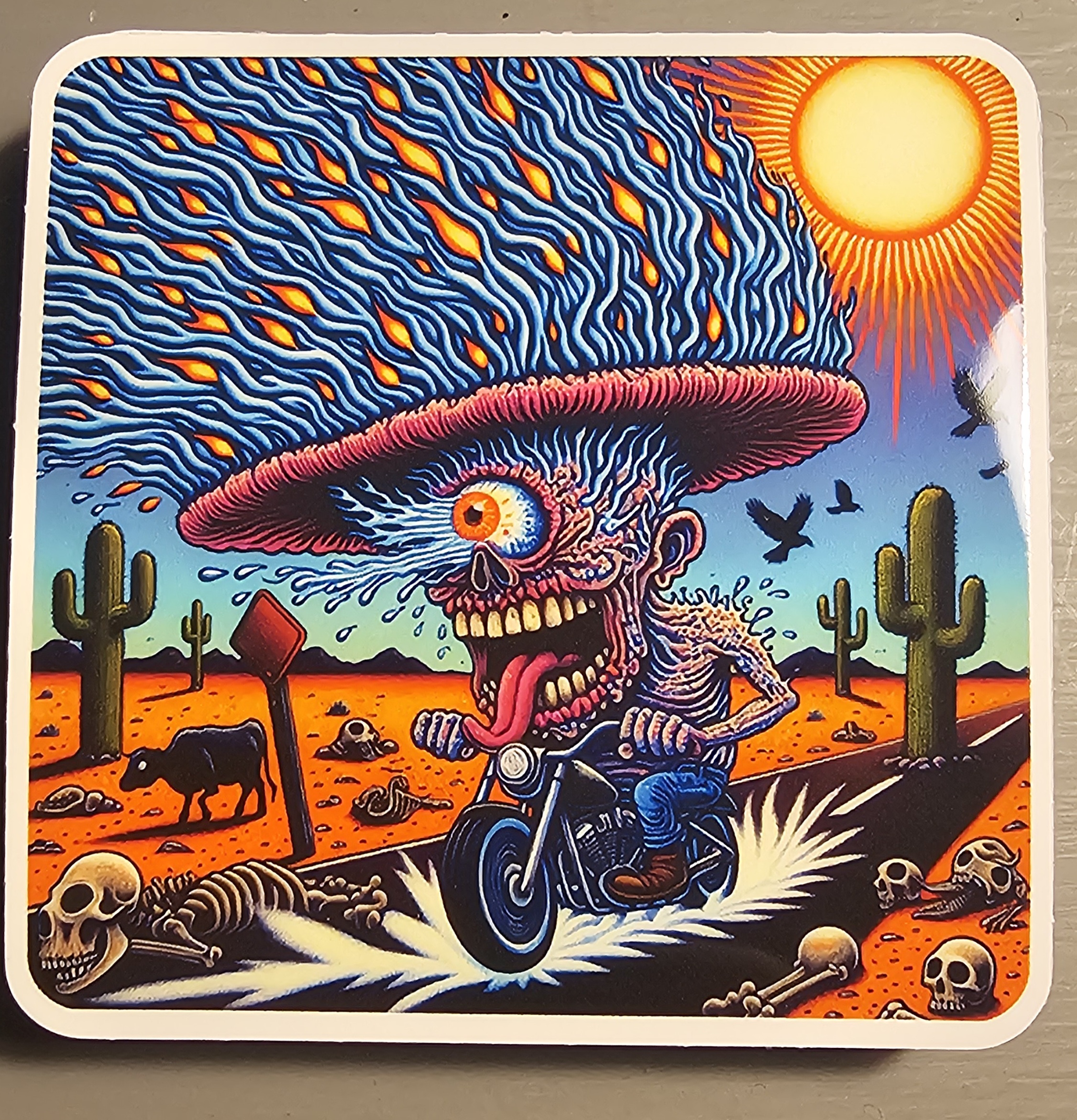 mushroom head burning down the road slap