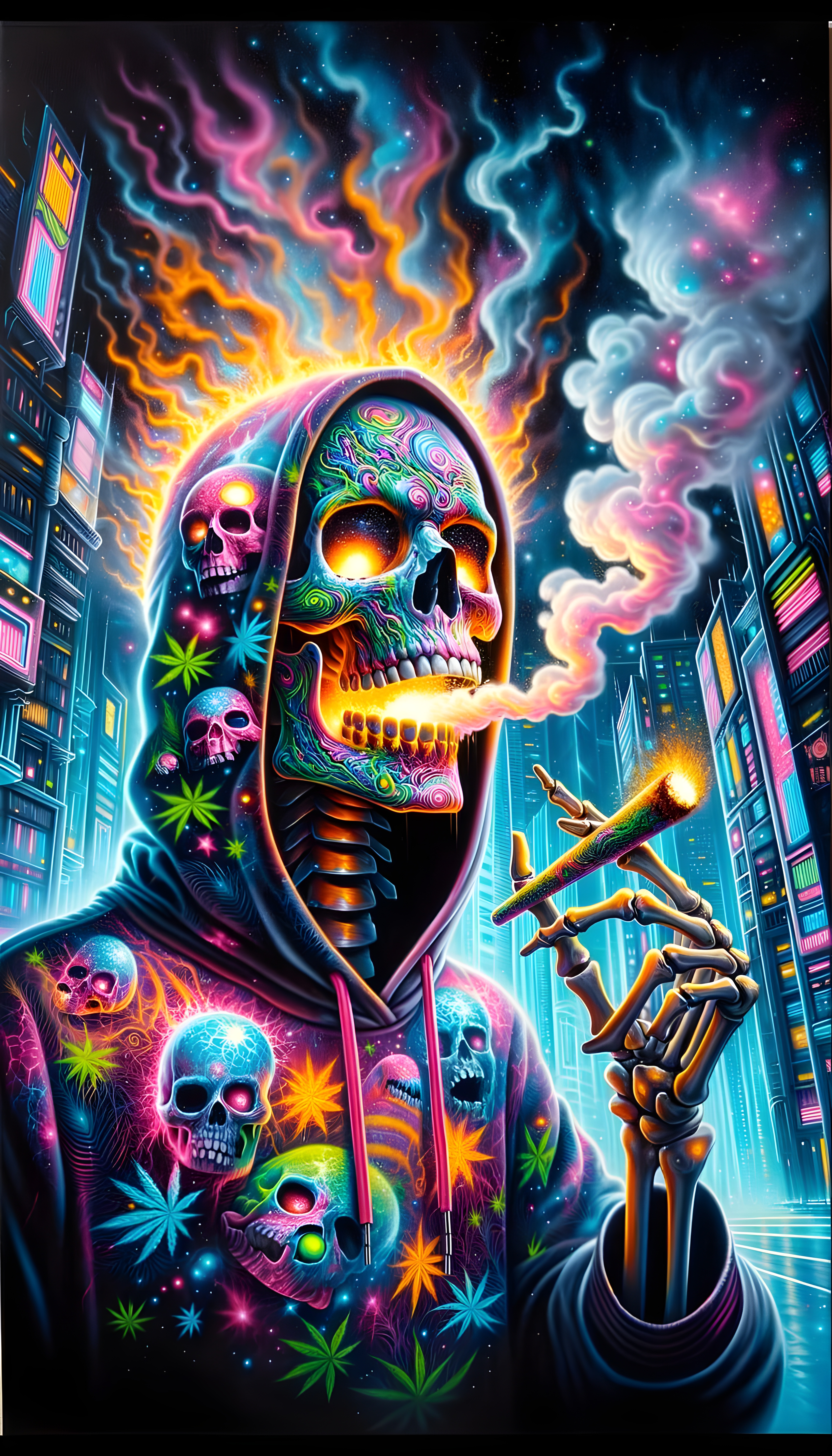 Neon Skull toking up Art Poster