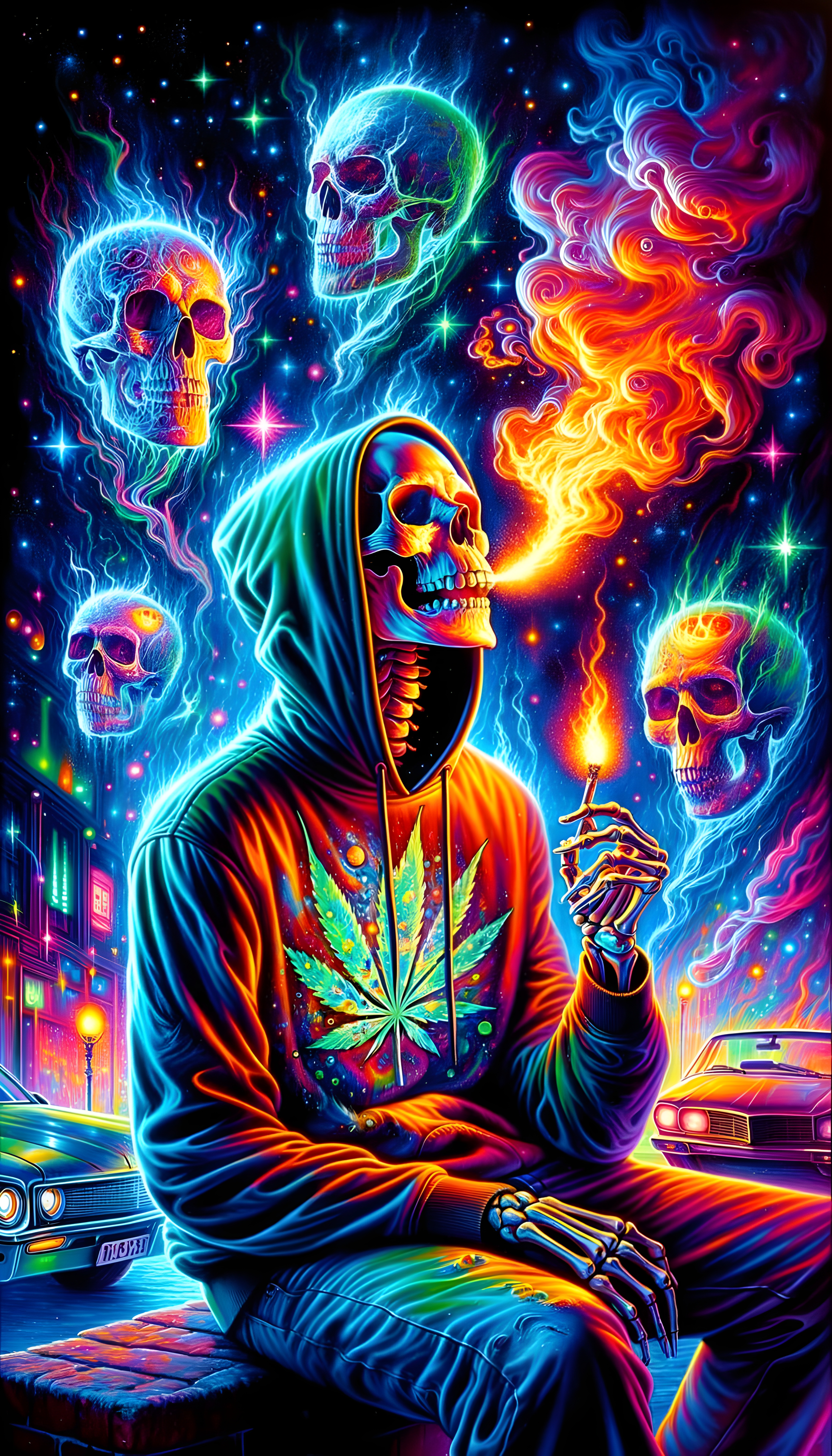 Neon Skull getting high contemplating life Art print