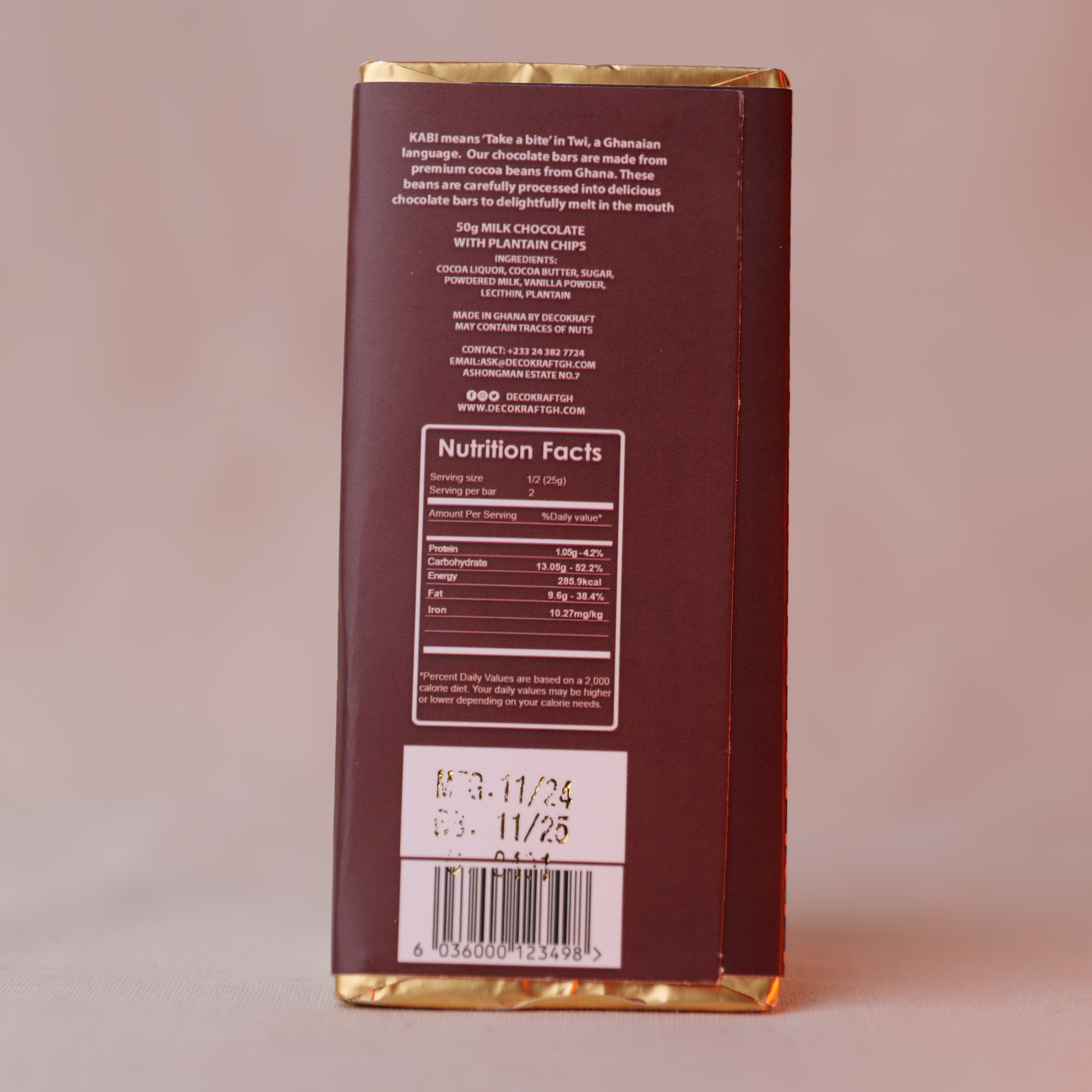 Tablette de chocolat au lait éclat de bananes plantain 50%_ Ghana