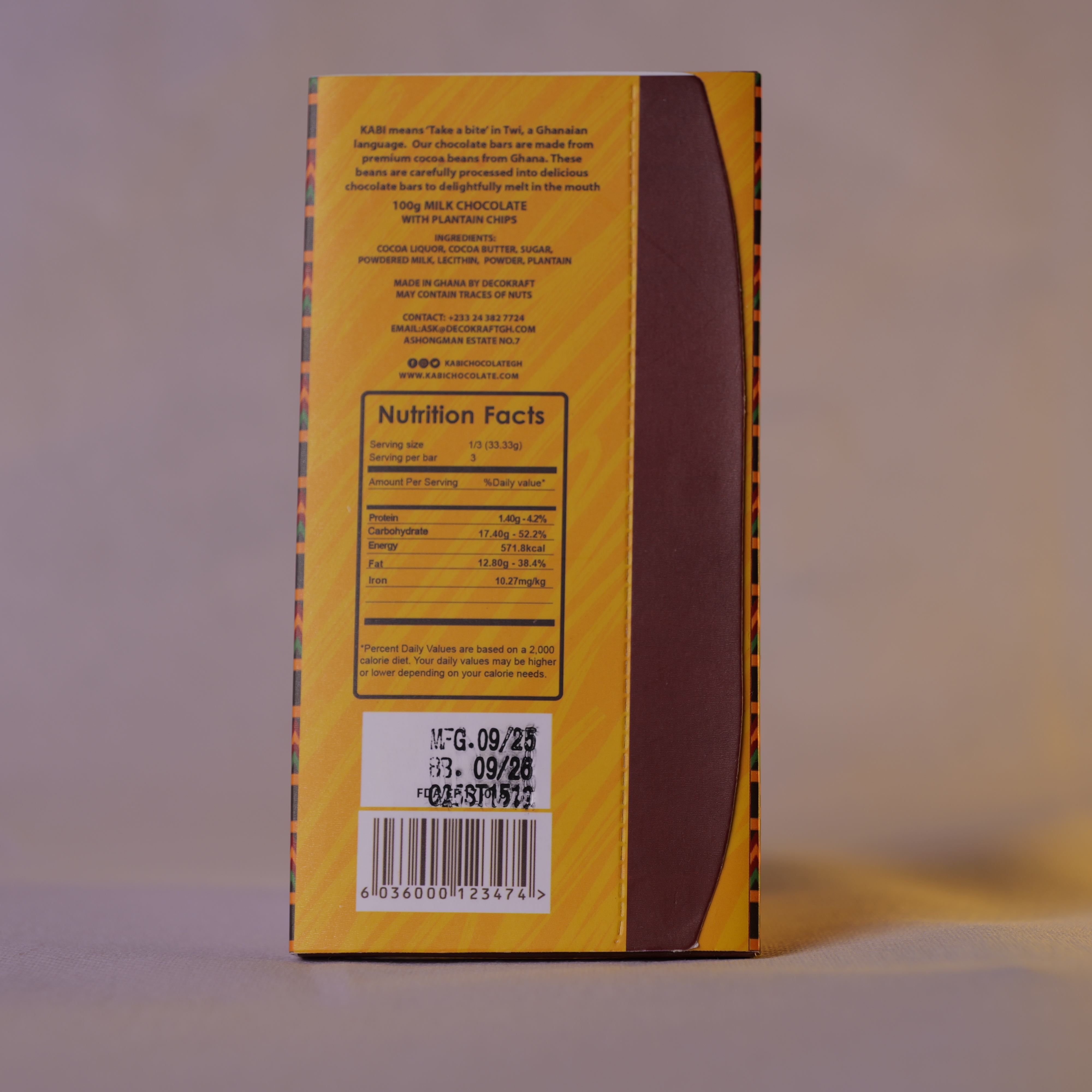 Tablette de chocolat au lait éclat de bananes plantain 50% 100 gr_ Ghana