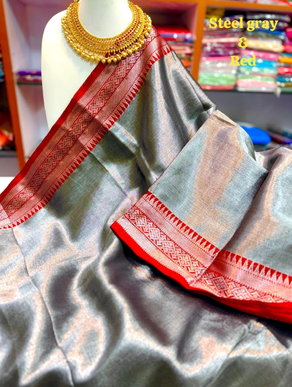 RAGA TISHU SAREE -SOFT MATERIAL-DURGA PUJO COLLECTIONS
