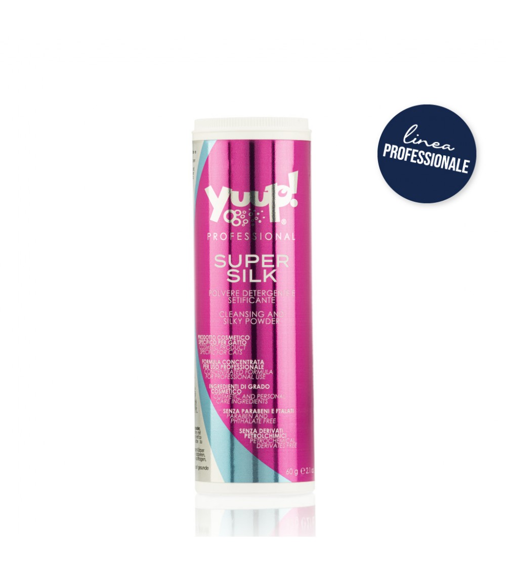 Yuup Super Silk 60gr – mineralinė pudra, sausas šampūnas katėms.