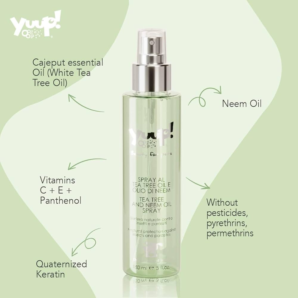 Yuup! Home Tea Tree and Neem Oil Spray 150ml -atbaidantis blusas, erkes ir parazitus, skirtas šunims ir katėms