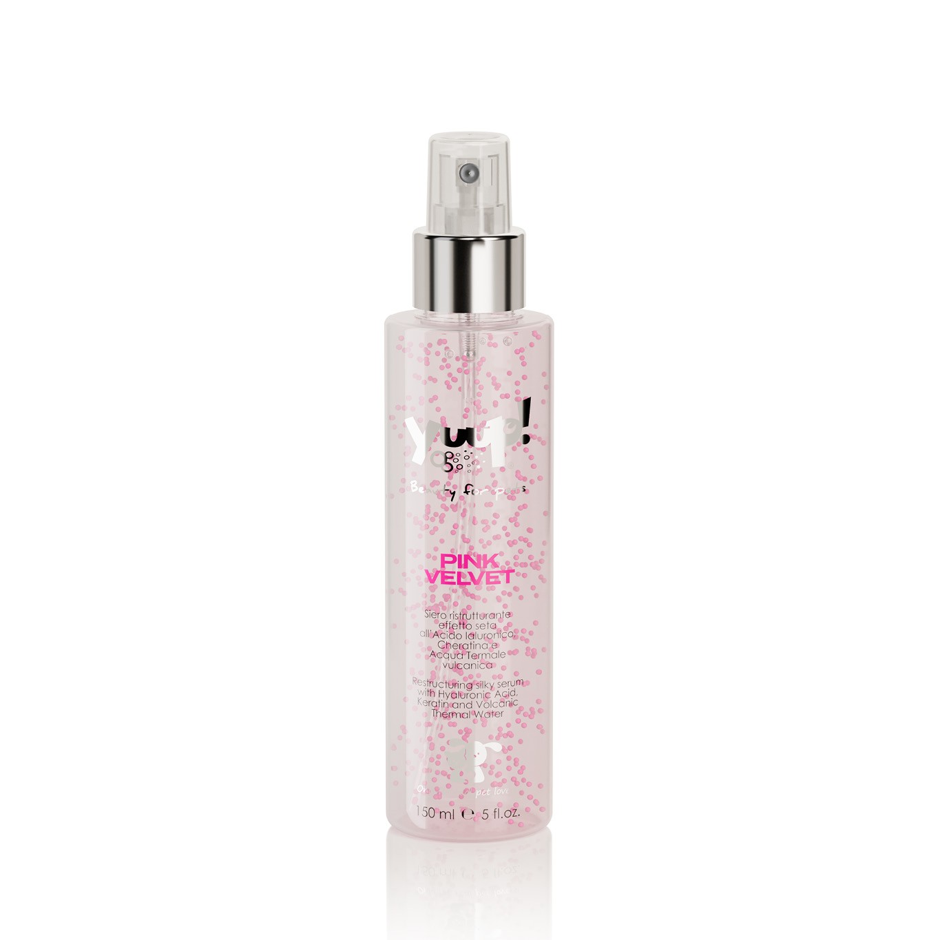 Yuup! Pink Velvet 150ml – maitinamasis ir drėkinamasis serumas su keratinu ir hialurono rūgštimi šunims ir katėms