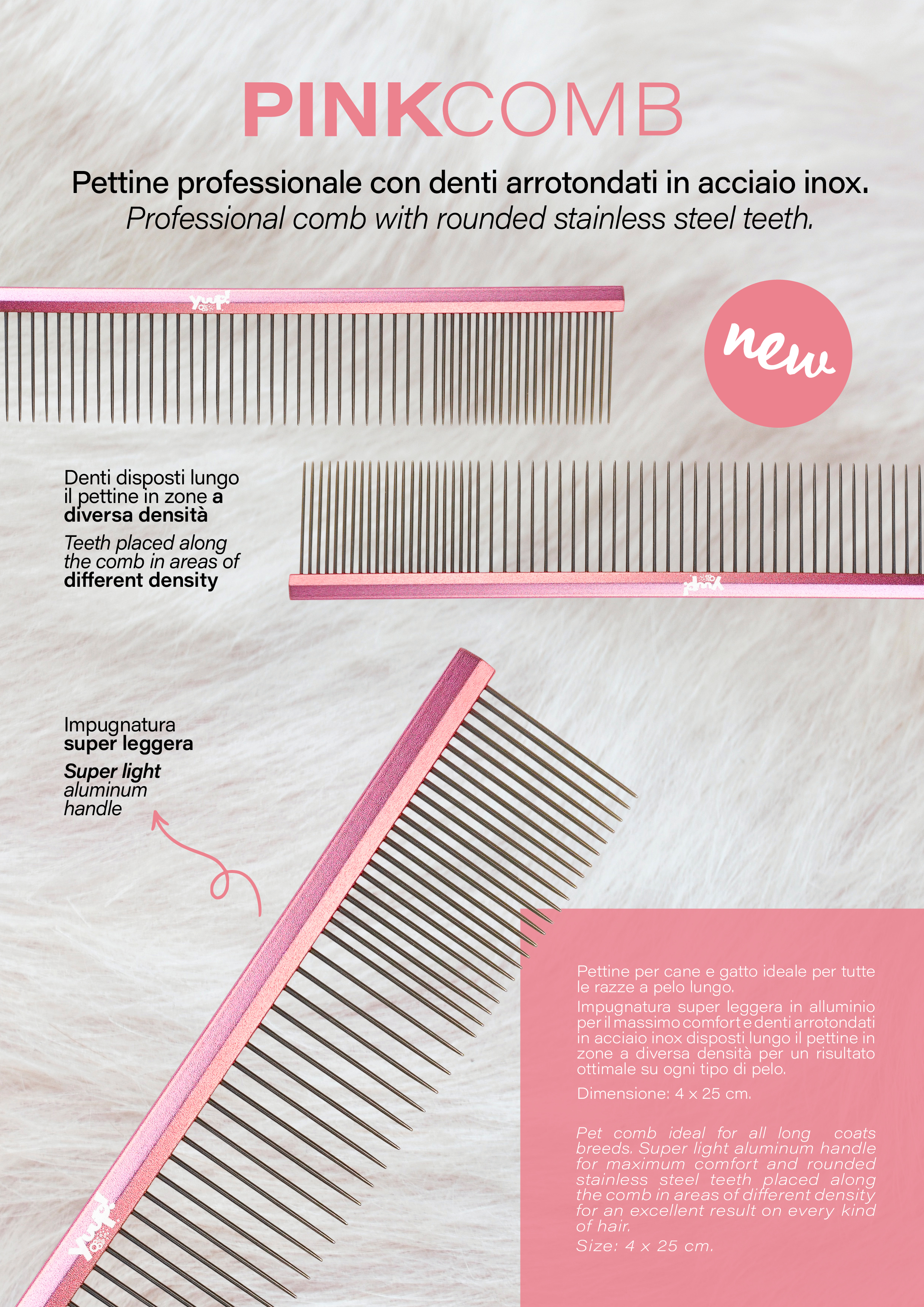 Yuup pink comb - metalinės šukos.