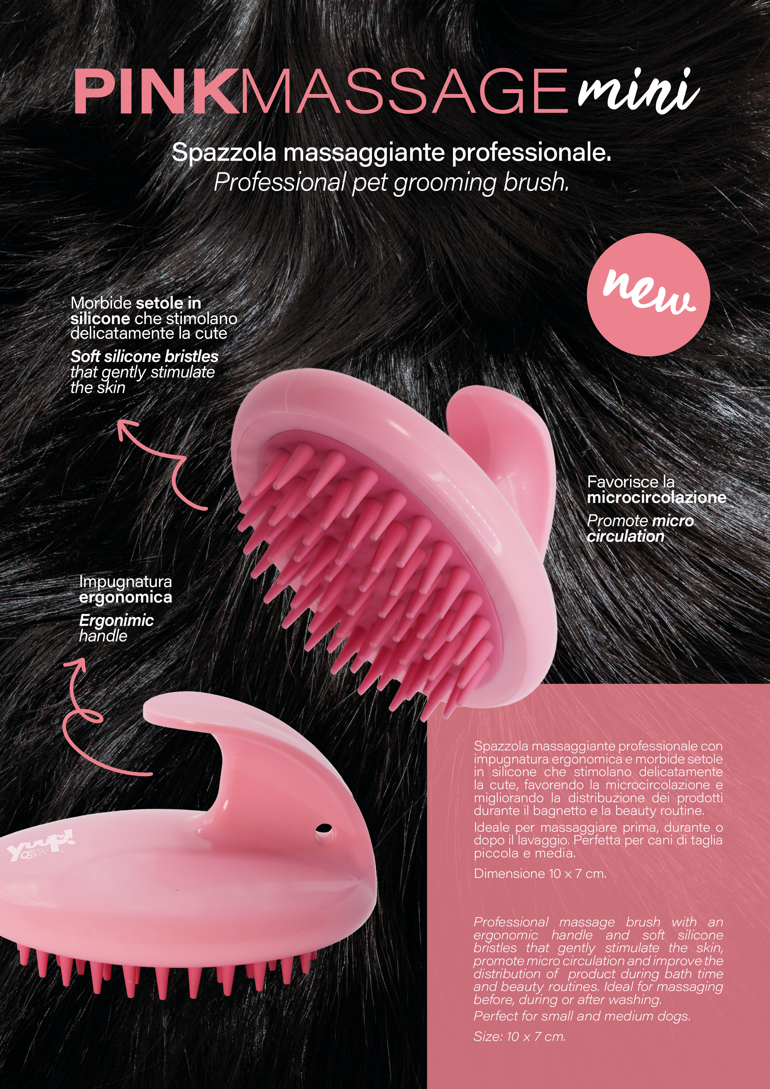 Yuup! PINKMASSAGE mini – massage brush šepetys