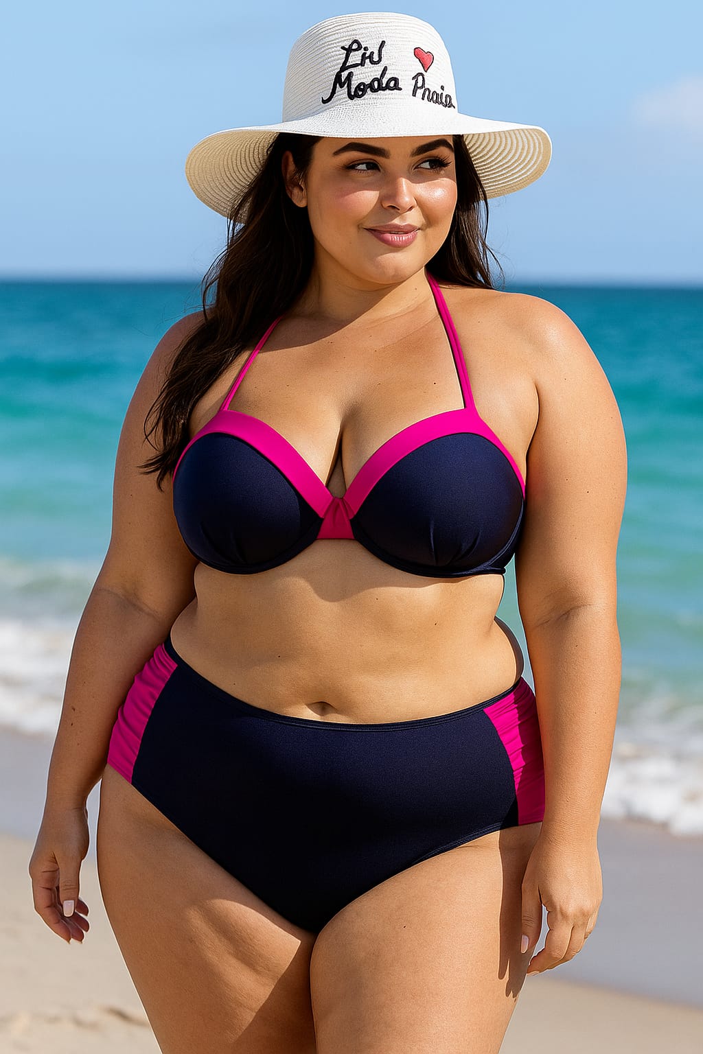 Biquíni Plus Size Azul e Rosa
