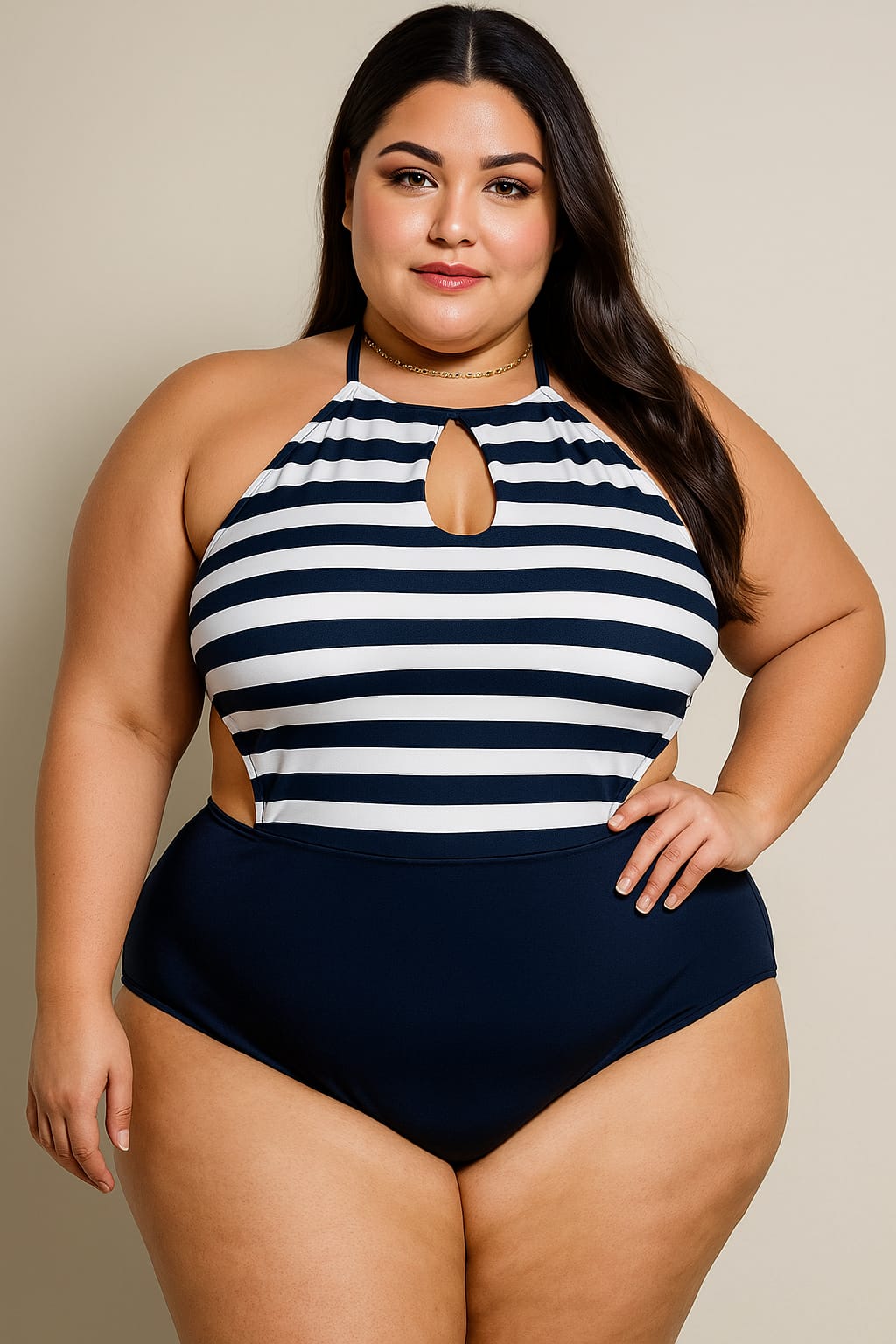 Maiô listrado plus size
