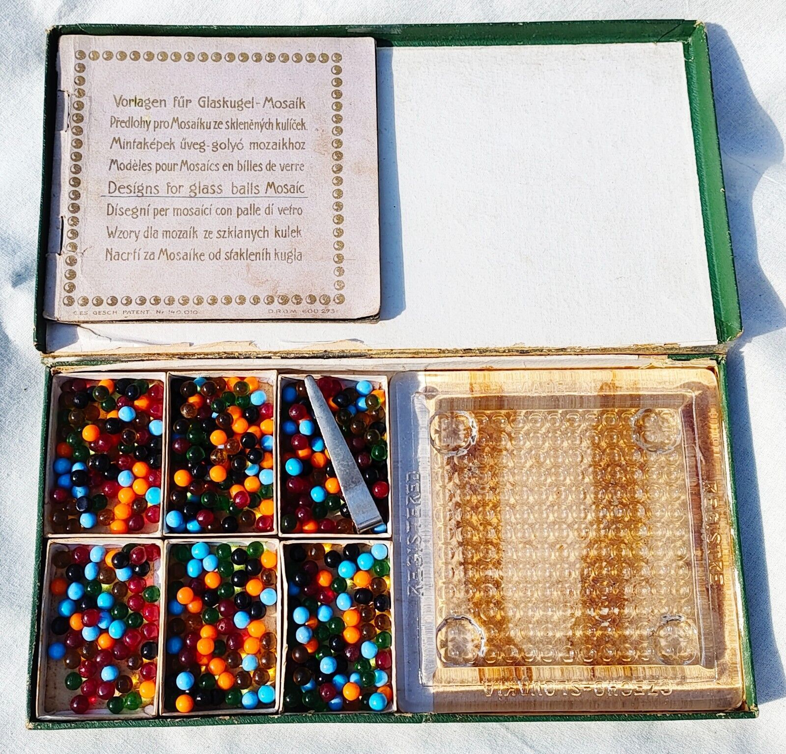 Antique Victorian Glass Ball Mosaic Board Game Puzzle Made in Austria