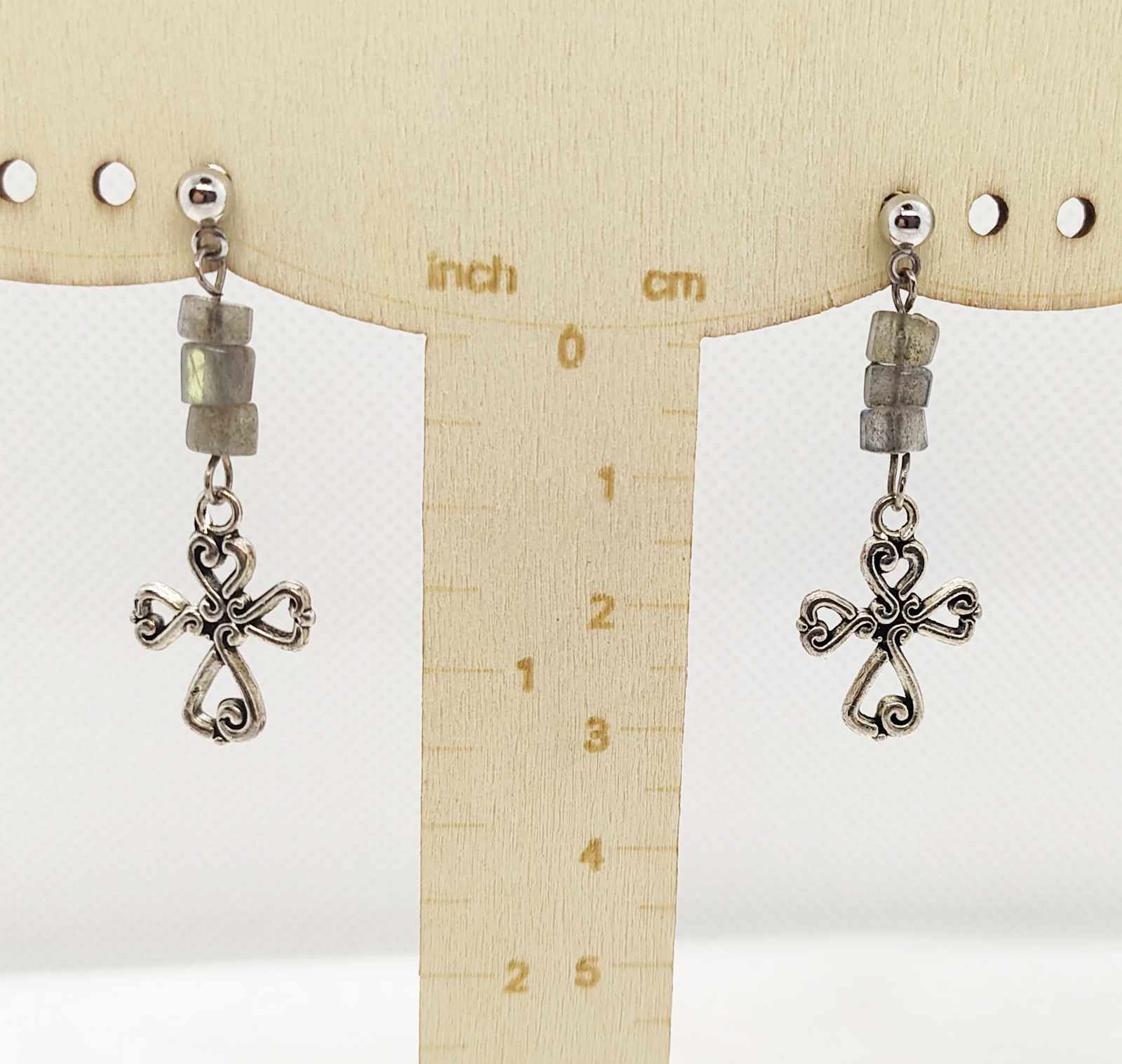 Christian Cross Labradorite Gemstone Dangle Earrings