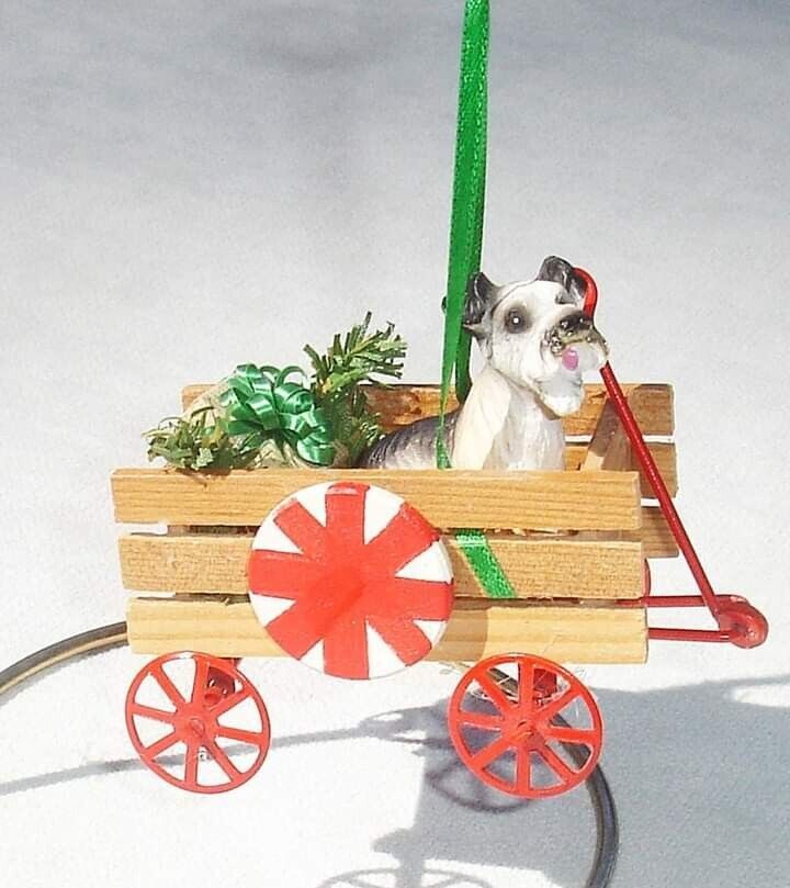 Dog in Miniature Wagon Holiday Ornament 