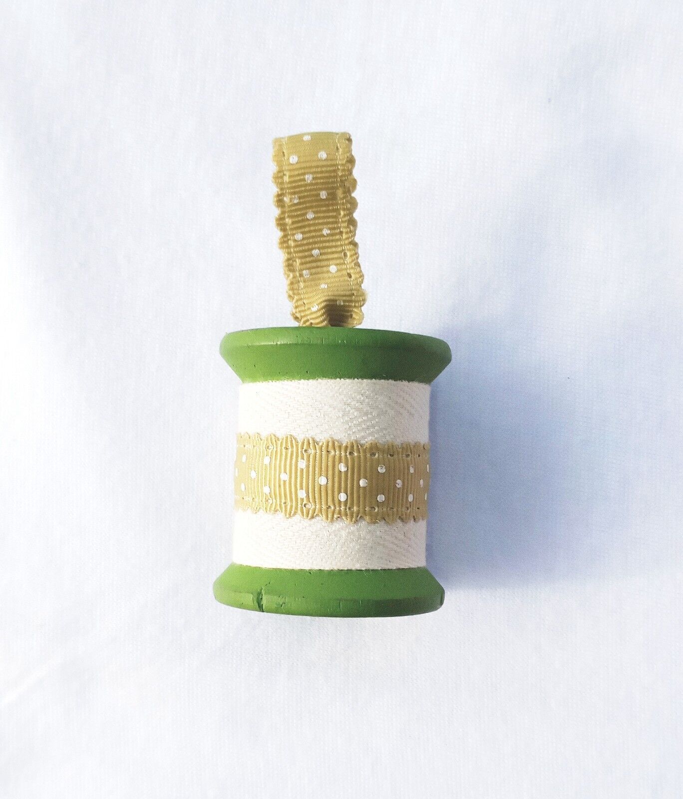 Festive Green Wooden Spool Christmas Ornament 