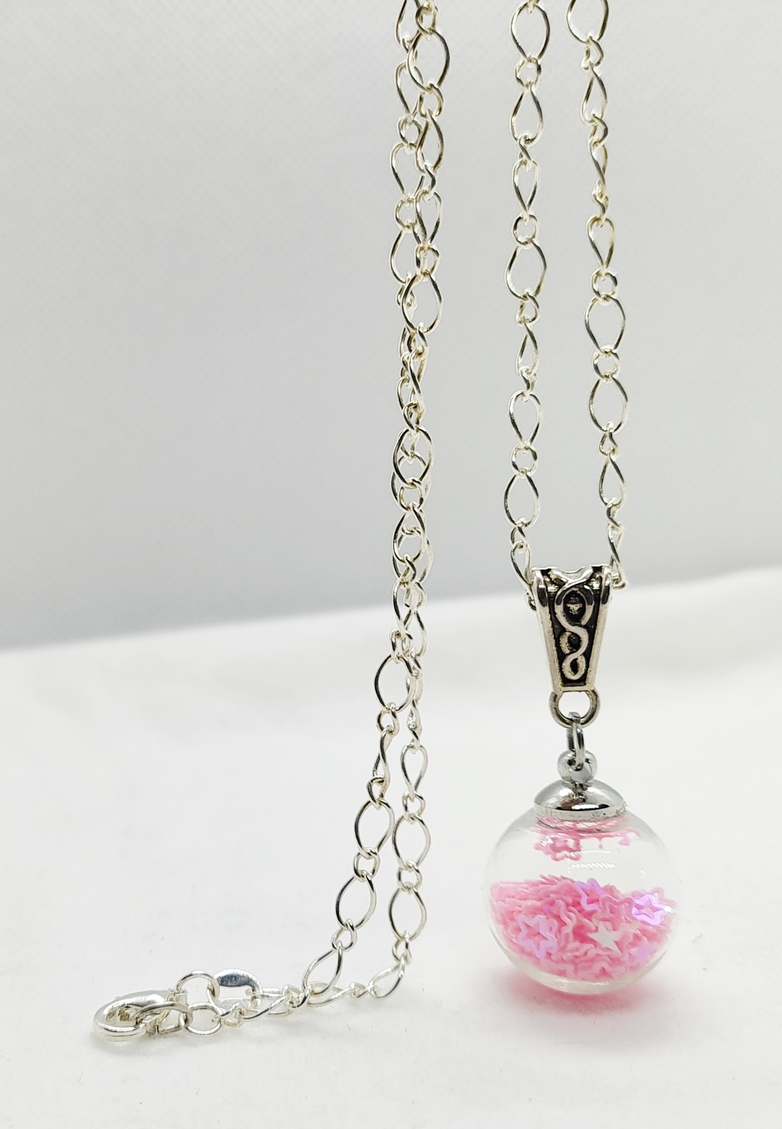 Fairy Dust Glass Globe Pendant on Silver Plated Chain 