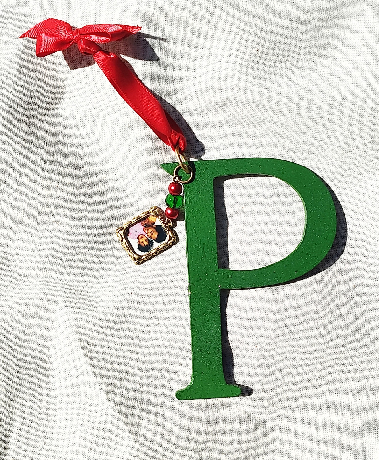 Handmade Wooden Letter Initial P Ornament 