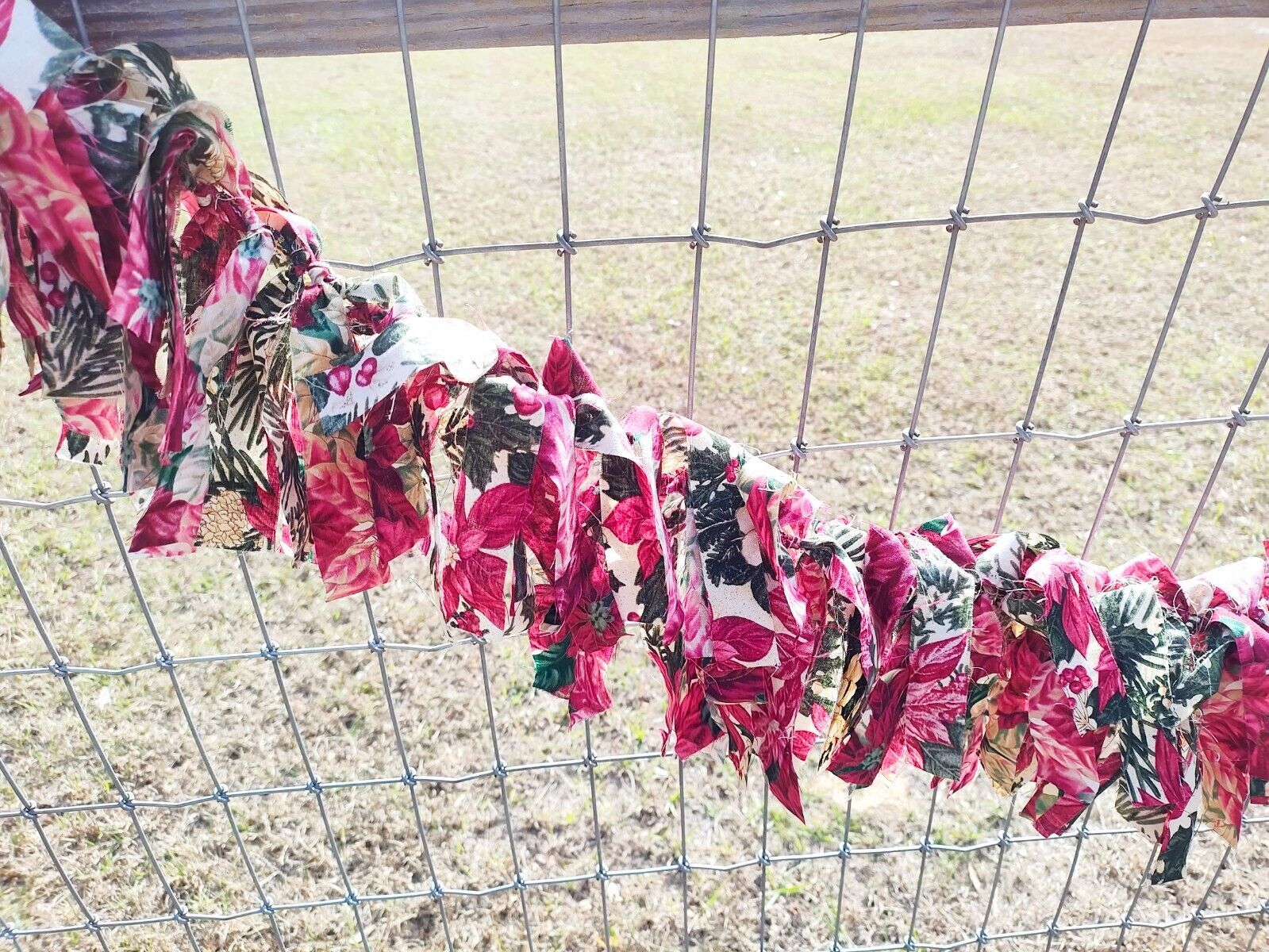 Handmade Christmas Poinsettia Fabric Rag Flag Garland Banner Decoration