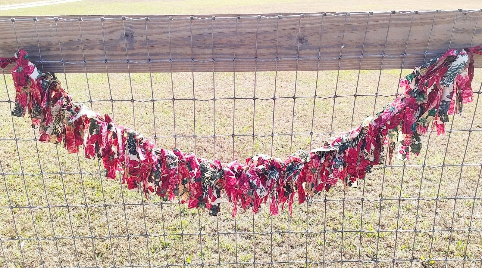 Handmade Christmas Poinsettia Fabric Rag Flag Garland Banner Decoration