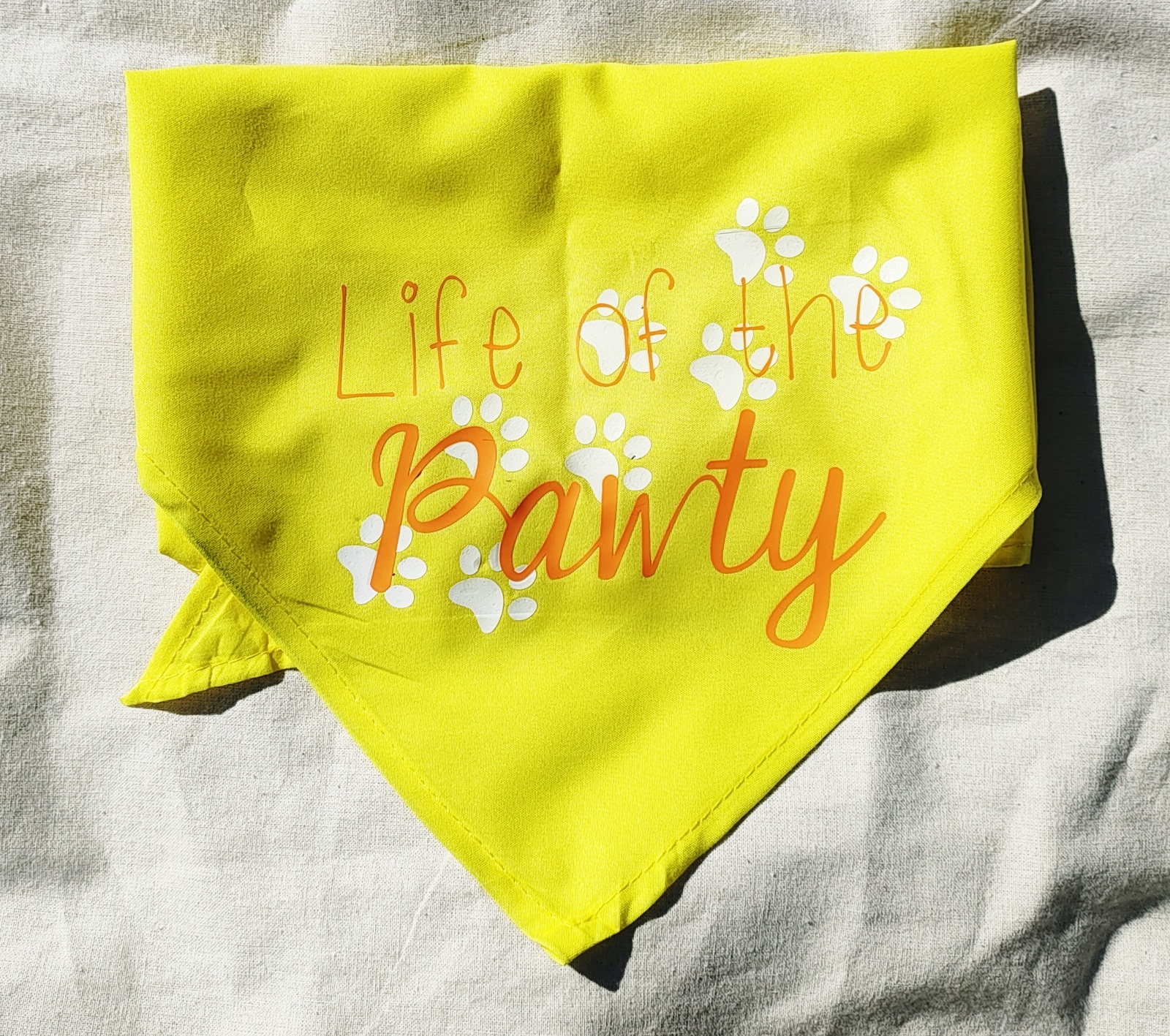 Medium Yellow Life of the Pawty Dog Bandana Scarf - Fun Hipster Dog's Clothes
