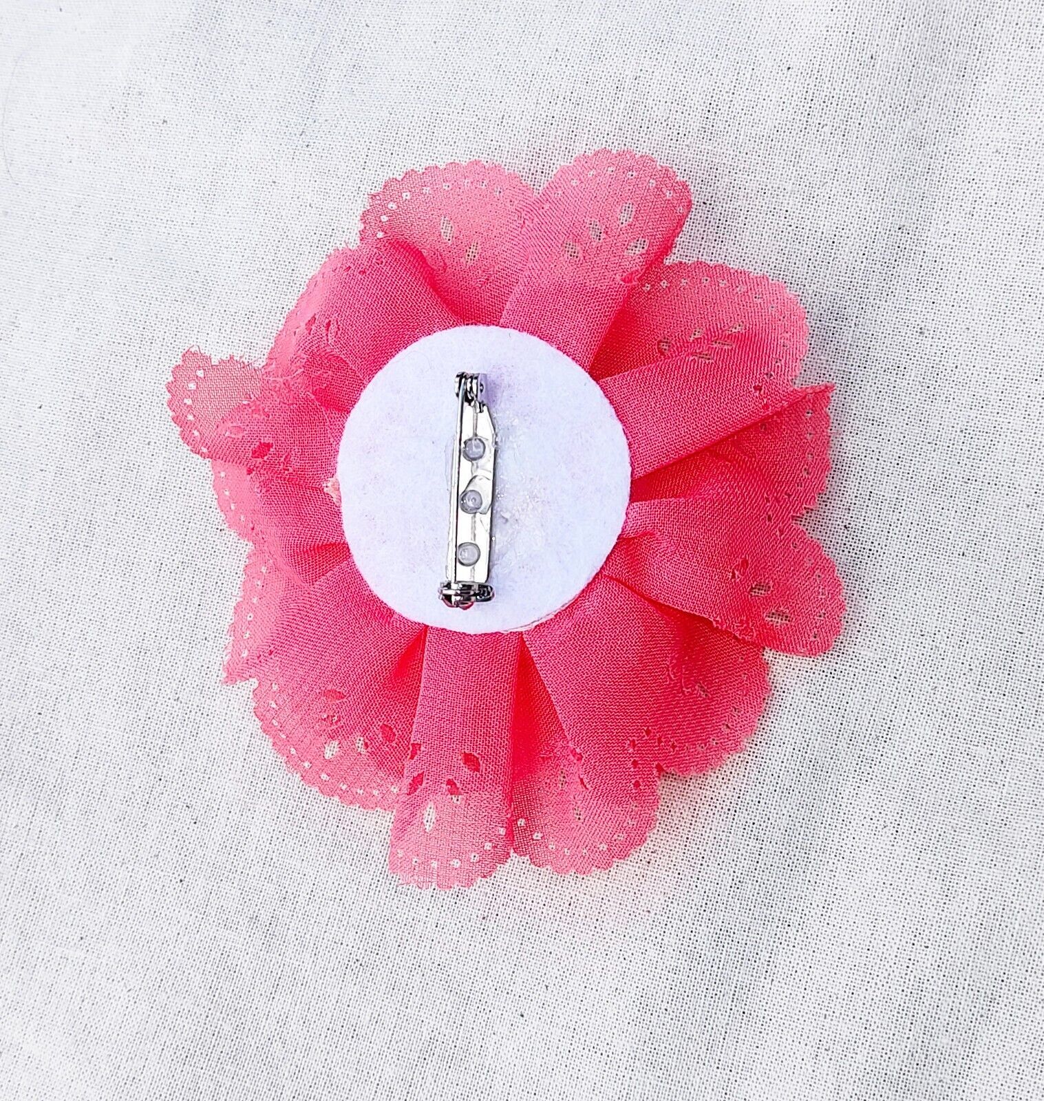 Peach Fabric Floral Brooch Pin 