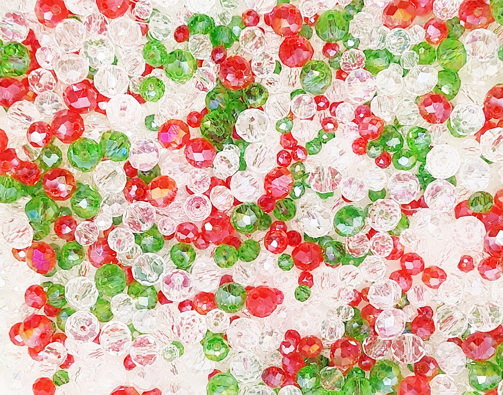 Red, Green, Clear Crystal Rondelle Faceted Beads - 50 pc