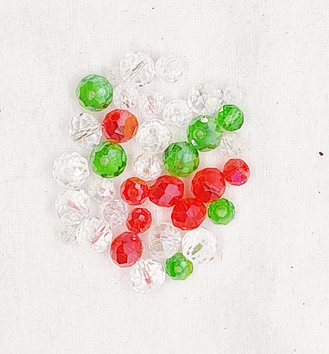 Red, Green, Clear Crystal Rondelle Faceted Beads - 50 pc