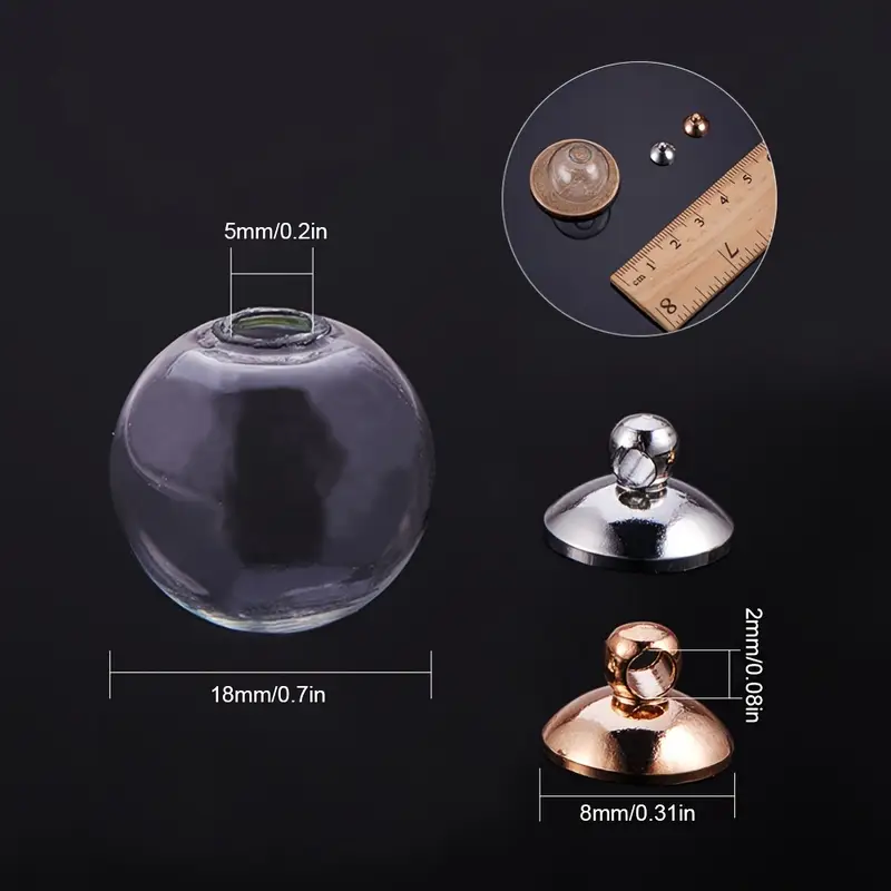 Round Mechanized Blown Glass Globe Beads with Clear Glass Globe Bottle Charms
