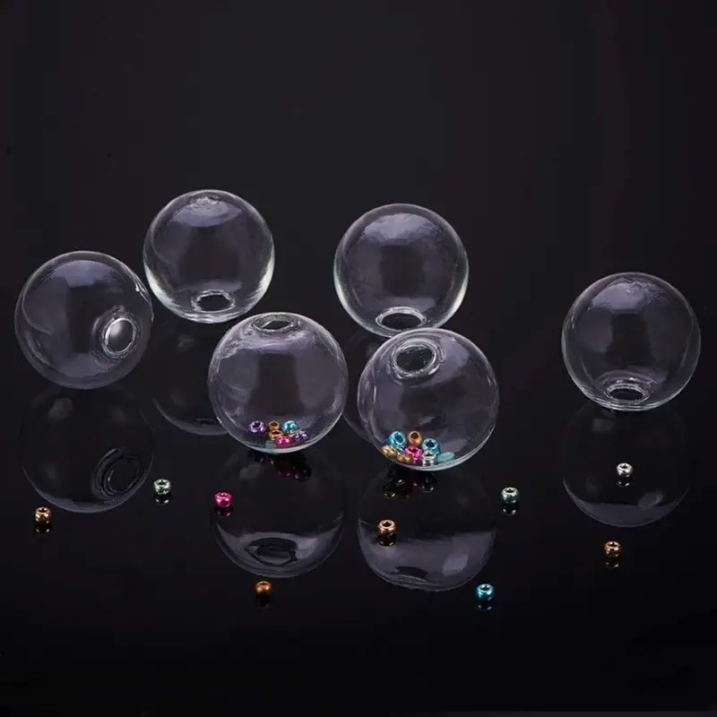 Round Mechanized Blown Glass Globe Beads with Clear Glass Globe Bottle Charms