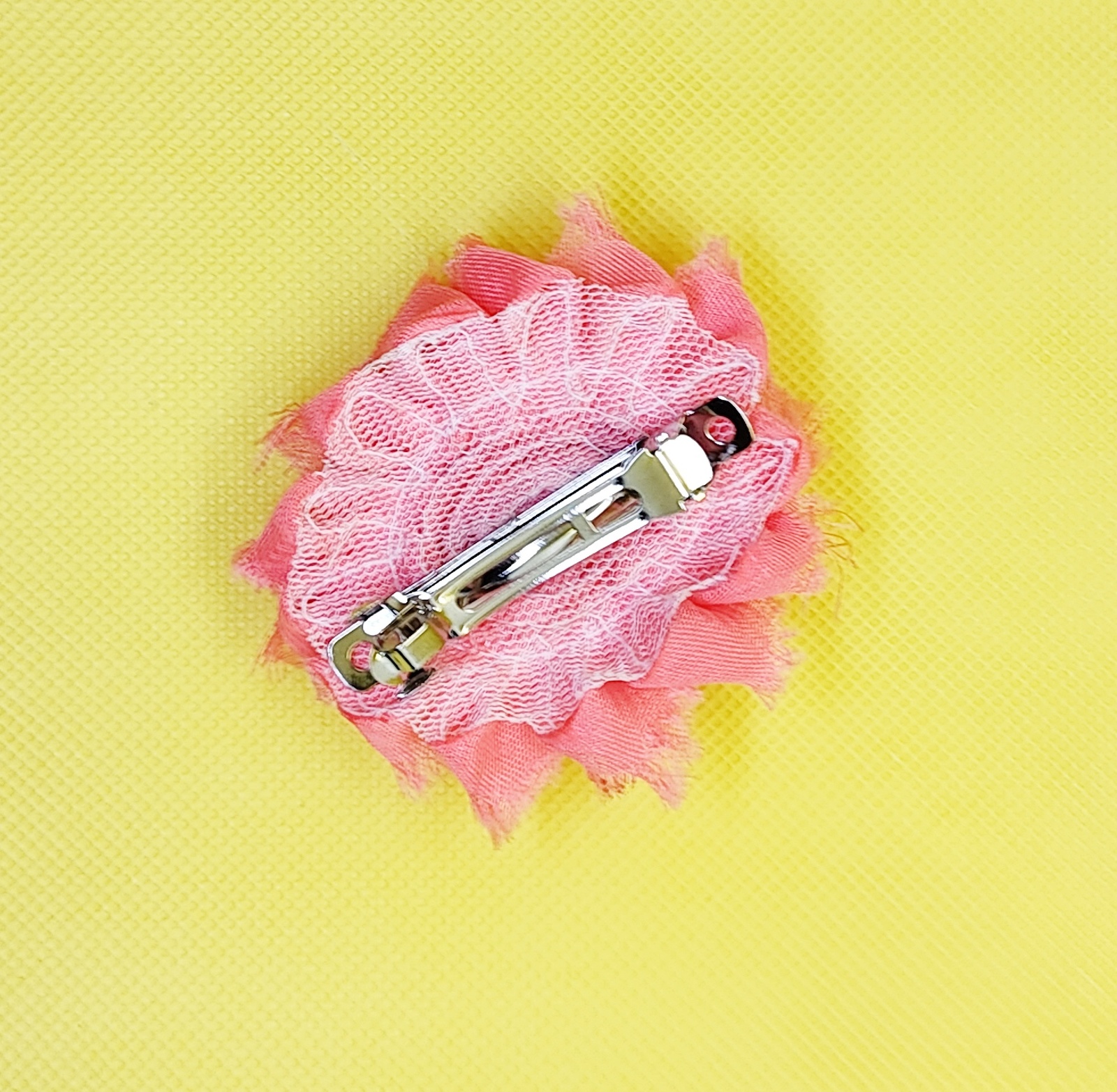Sheer Peach Pink Fabric Floral Hair Barrette Clip 