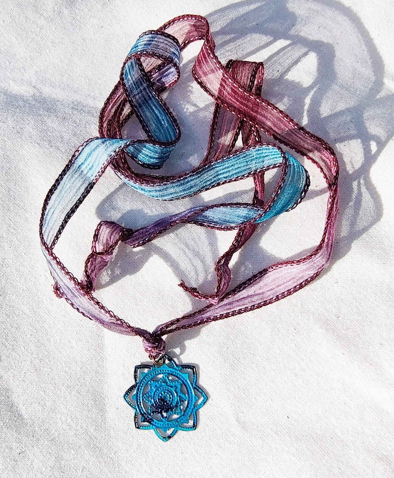 Unique Purple & Blue Bohemian Multi Layered Silk Wrap Ribbon Bracelet 