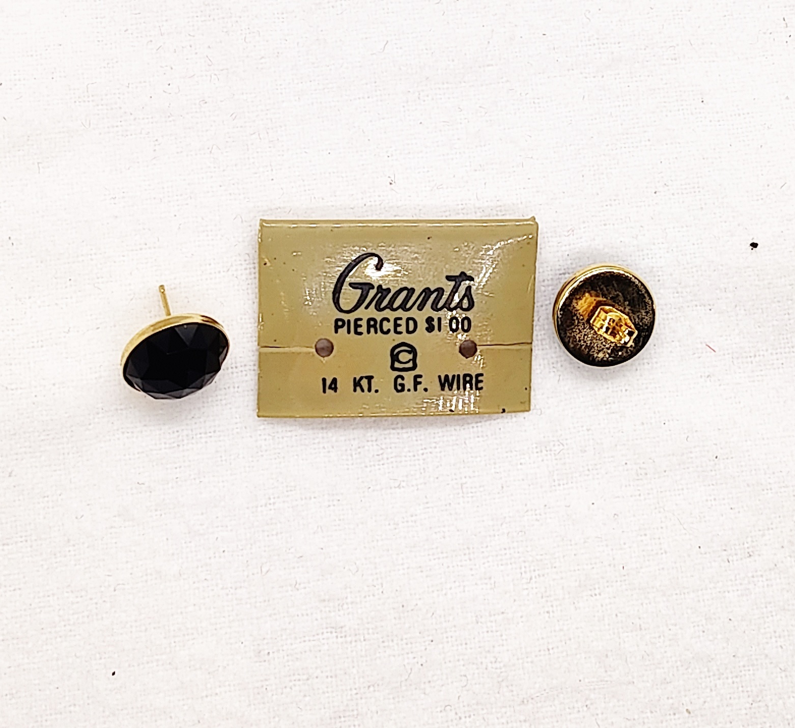 Vintage Black & Gold Filled Retro Post Pierced Earrings by Grants