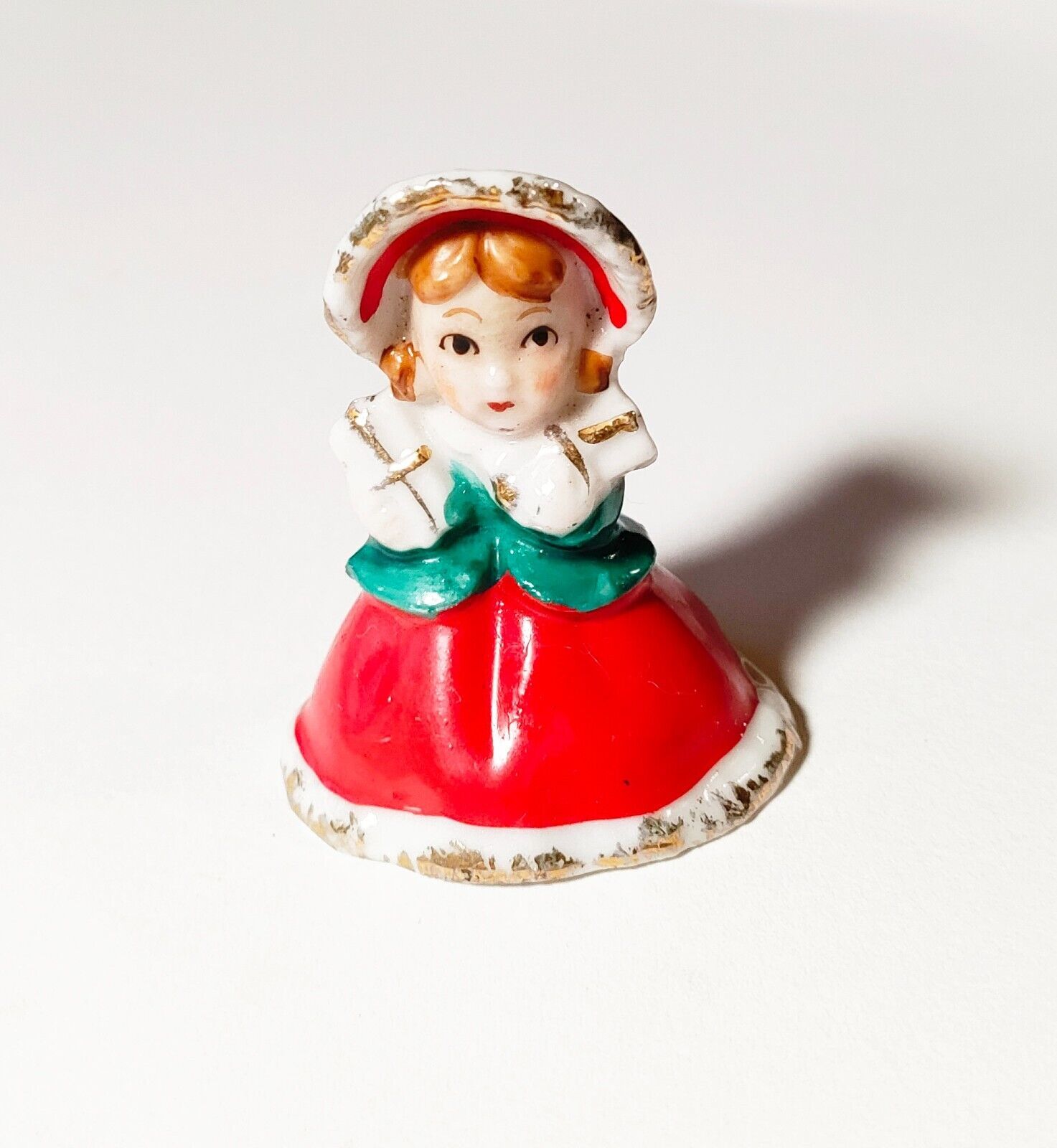 Vintage Miniature Victorian Girl Bell Ornament - Retro Kitsch Ceramic Figurine