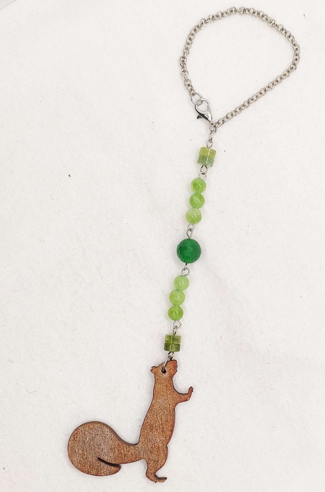 Wooden Squirrel and Gemstone Rear View Mirror Car Charm 
