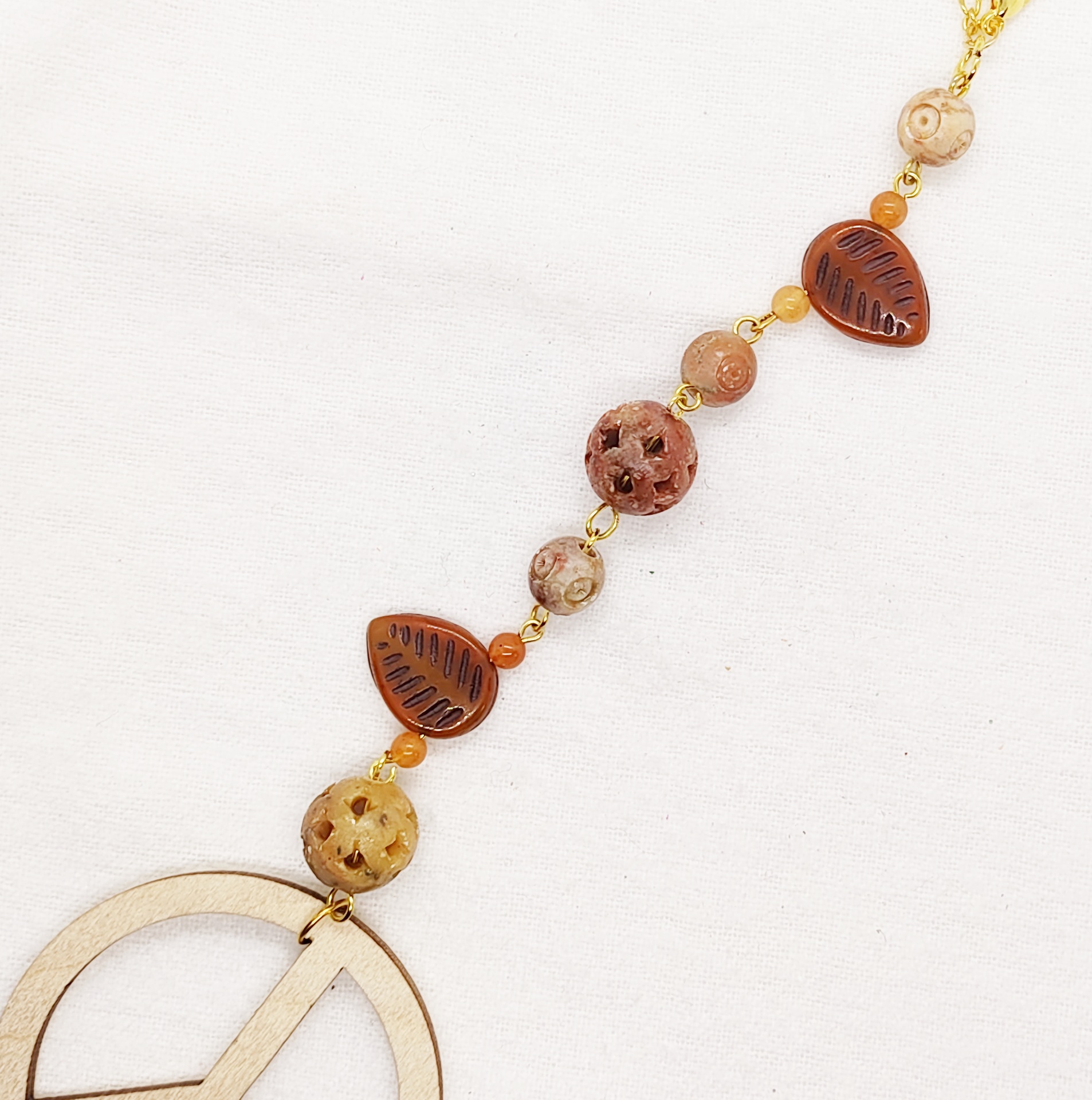 Wooden Peace Sign & Gemstone Rear View Mirror Car Charm