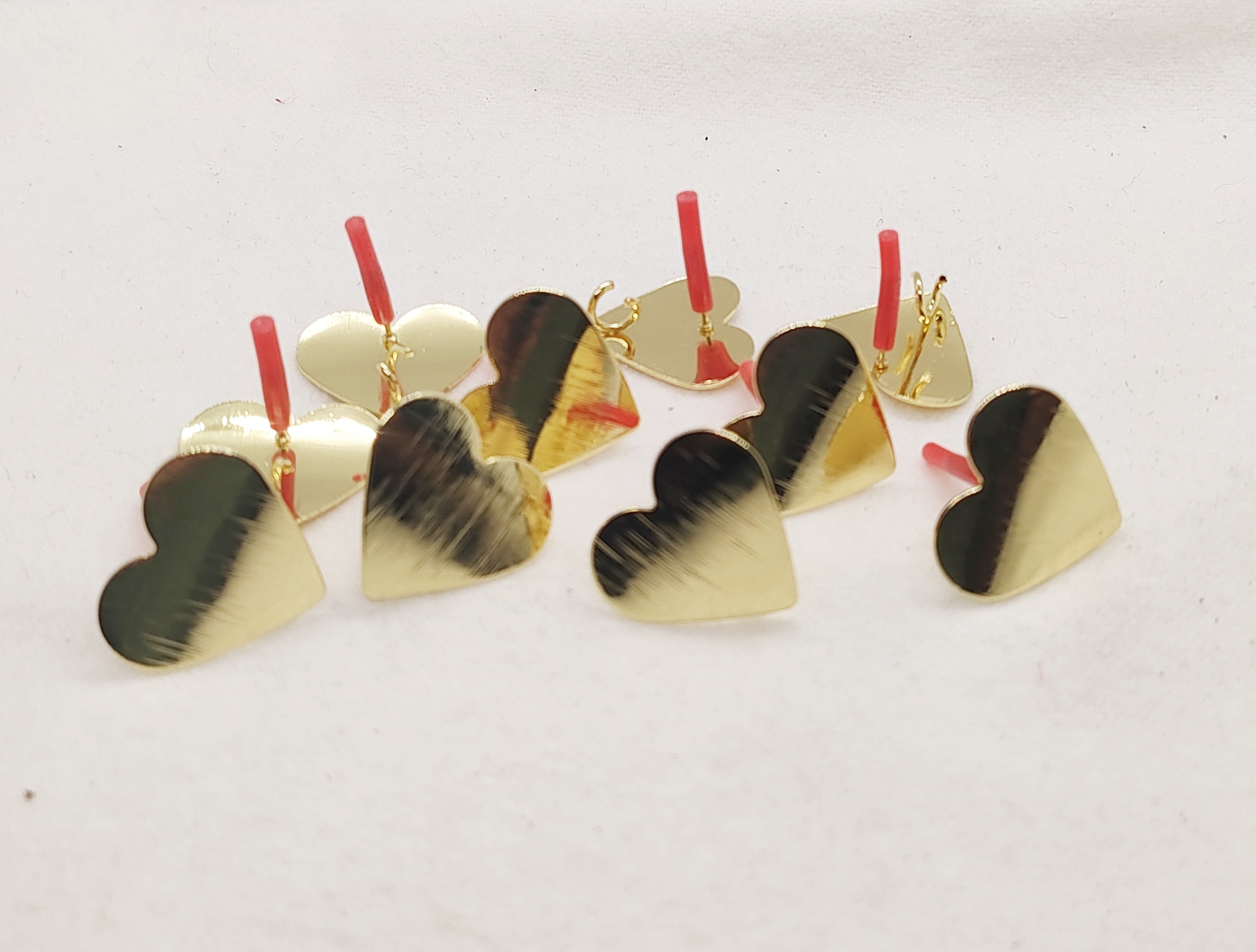 Golden Heart-Shaped Cute Stud Earrings Posts - 10 Pcs 