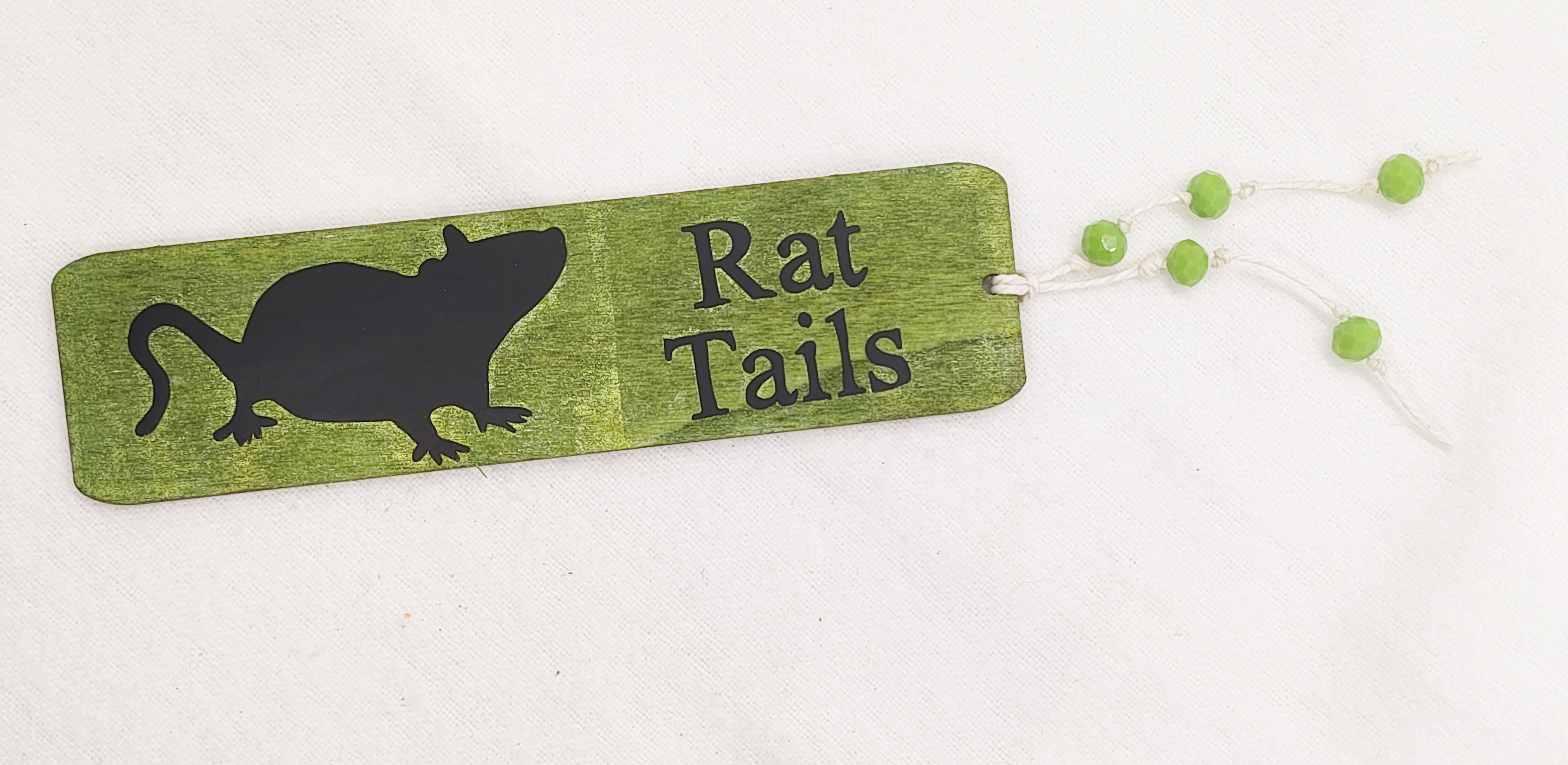 Handmade Decorative Wooden Green Fancy Rat Tails Bookmark