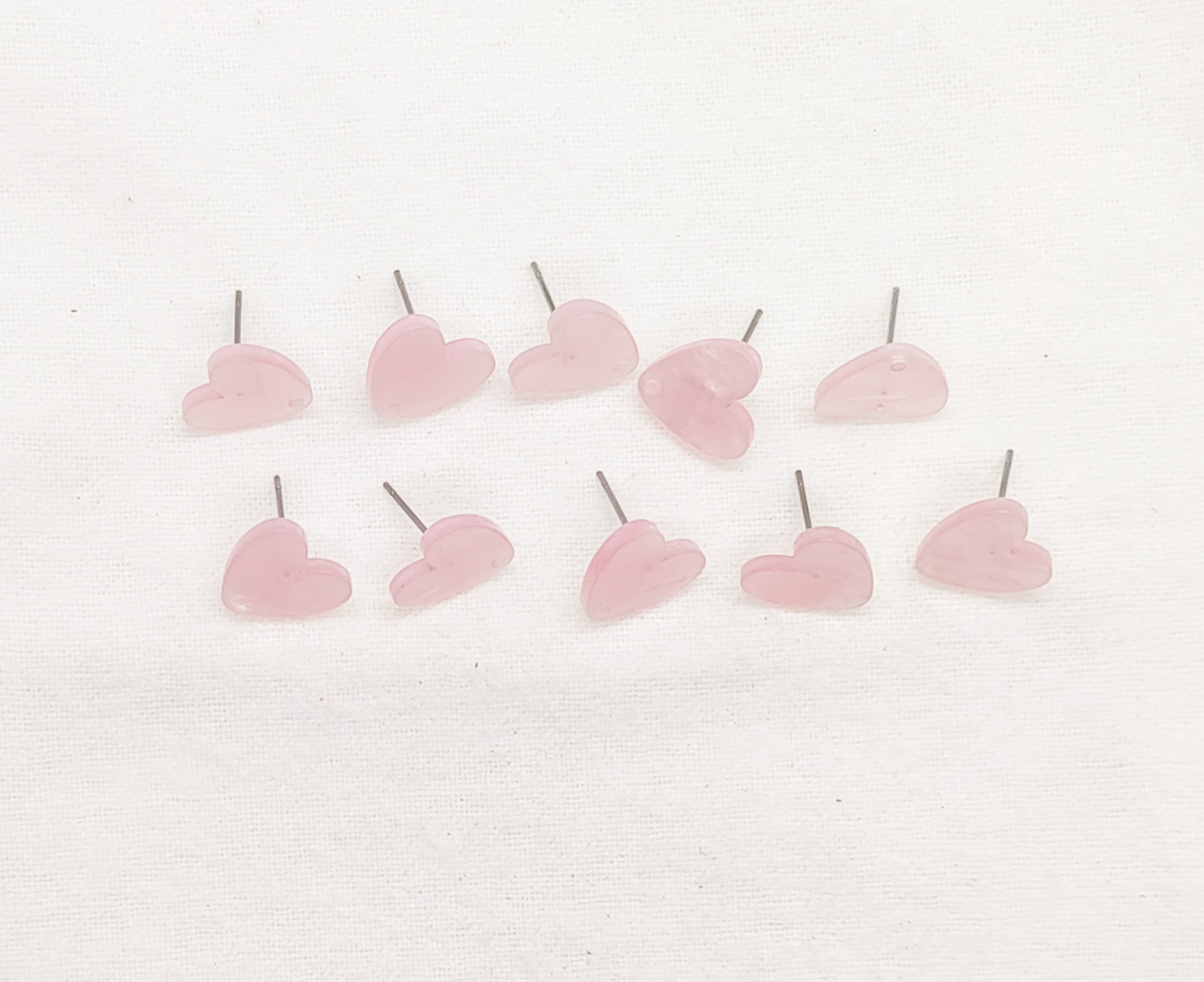 Pale Pink Heart-Shaped Cute Stud Earrings Posts - 10 Pcs 