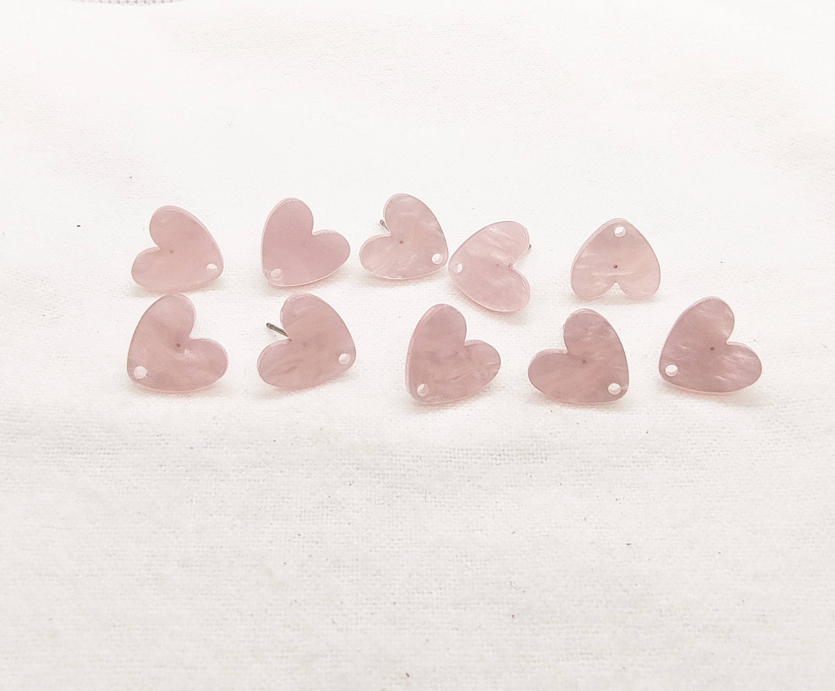 Pale Pink Heart-Shaped Cute Stud Earrings Posts - 10 Pcs 