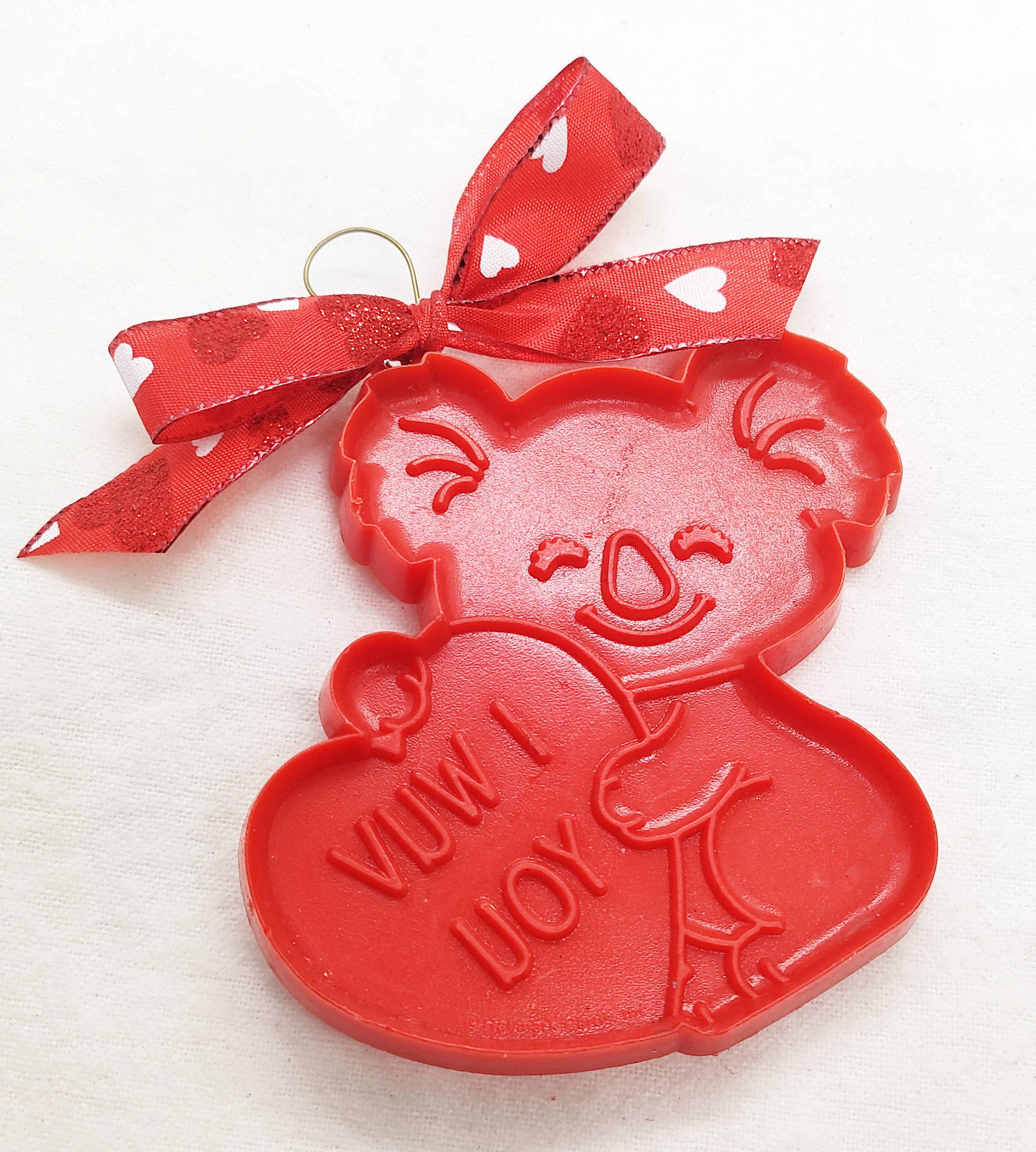 Upcycled I Wuv You Koala Bear Heart Shaped Hanging Accent Ornament 
