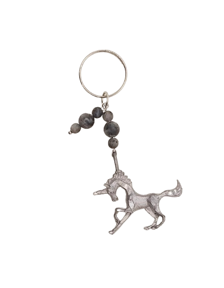 Pewter Unicorn Labradorite Gemstone Beaded Key Ring 