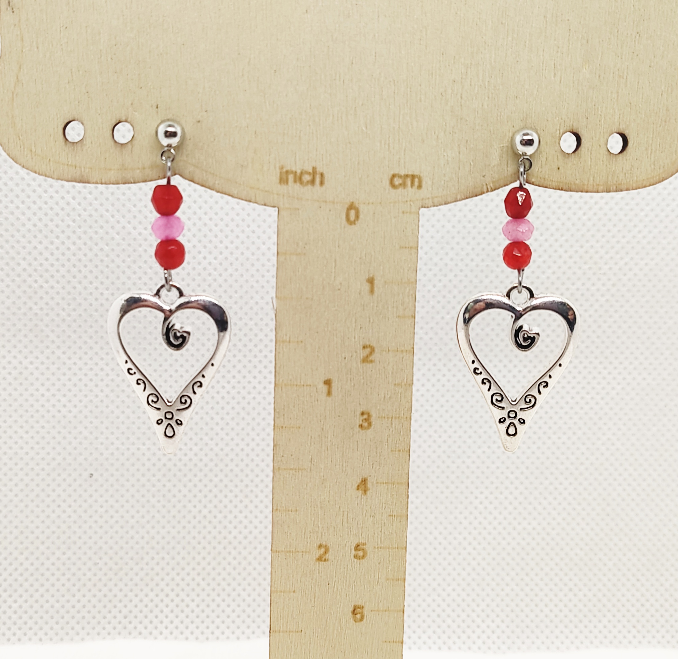 Handcrafted Decorative Heart & Gemstone Post Earrings 
