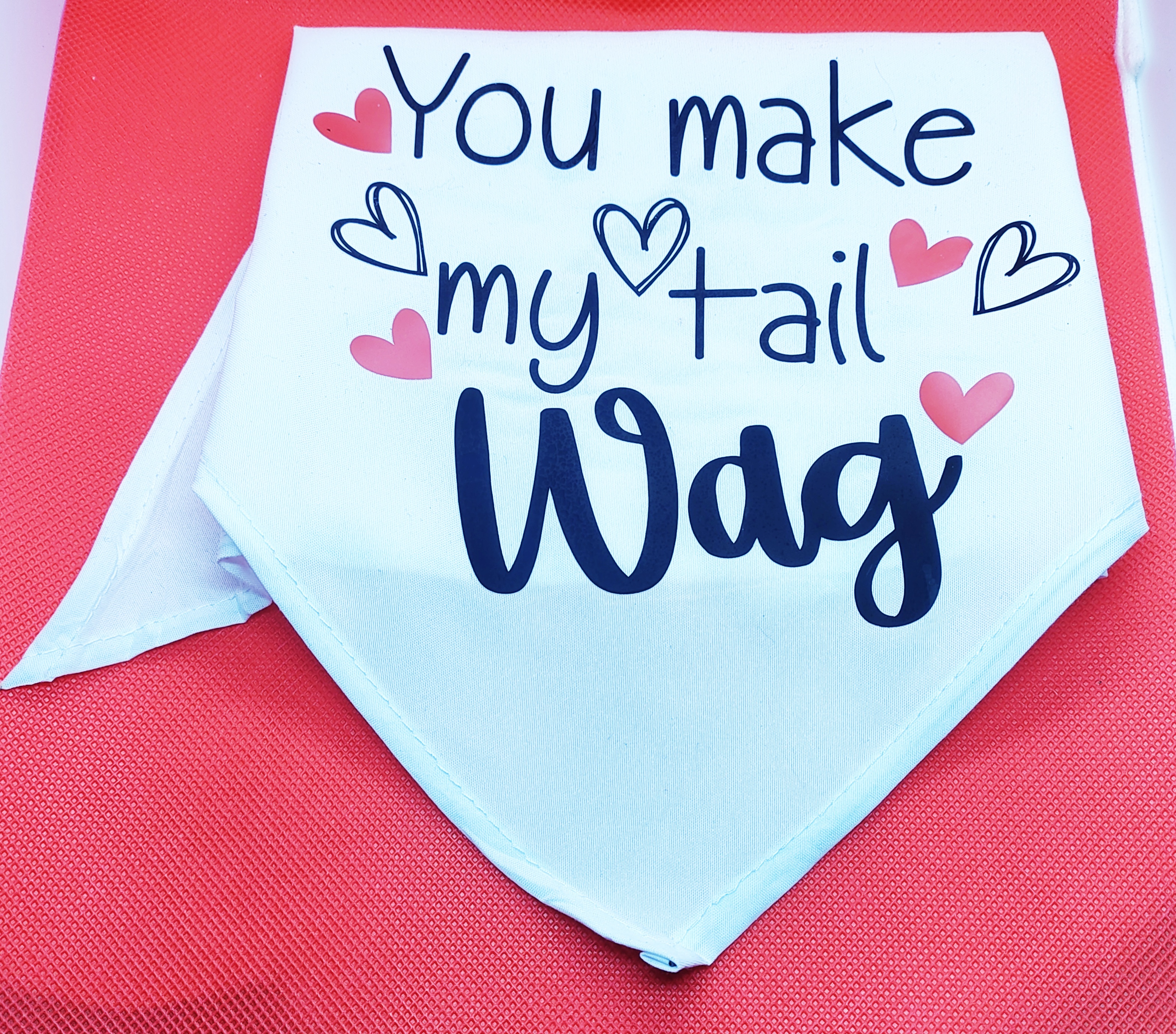 Medium White You Make My Tail Wag Dog Bandana `